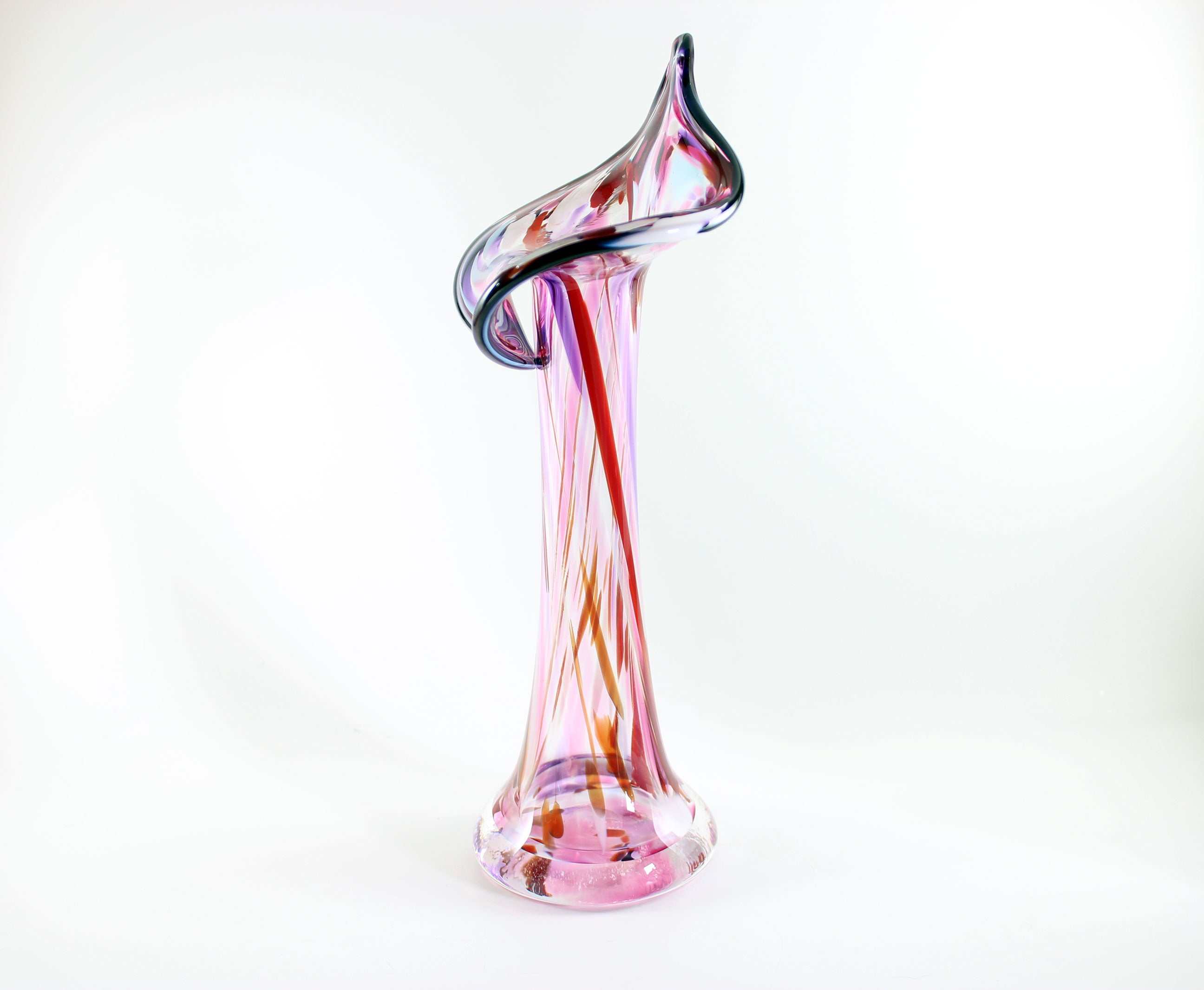 Art Glass Jack In The Pulpit Red Pink Vase