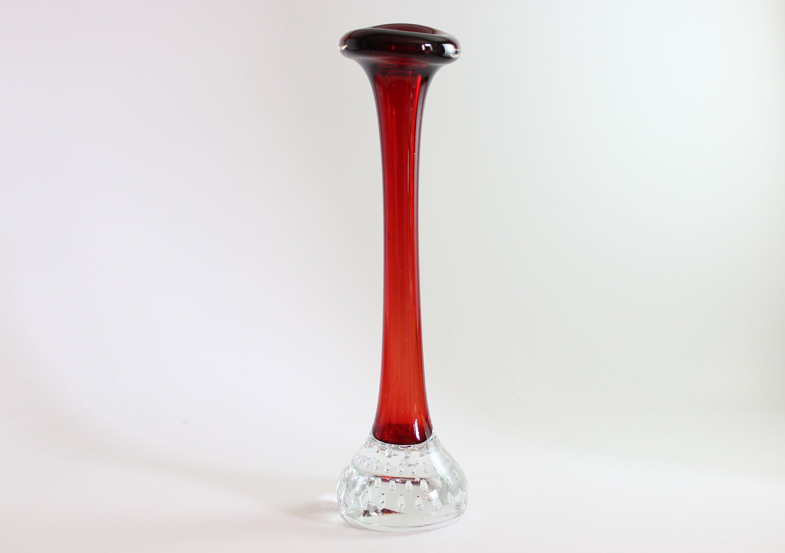 Asede Glasbruk, Solifleur Rose or Bud Vase, Red