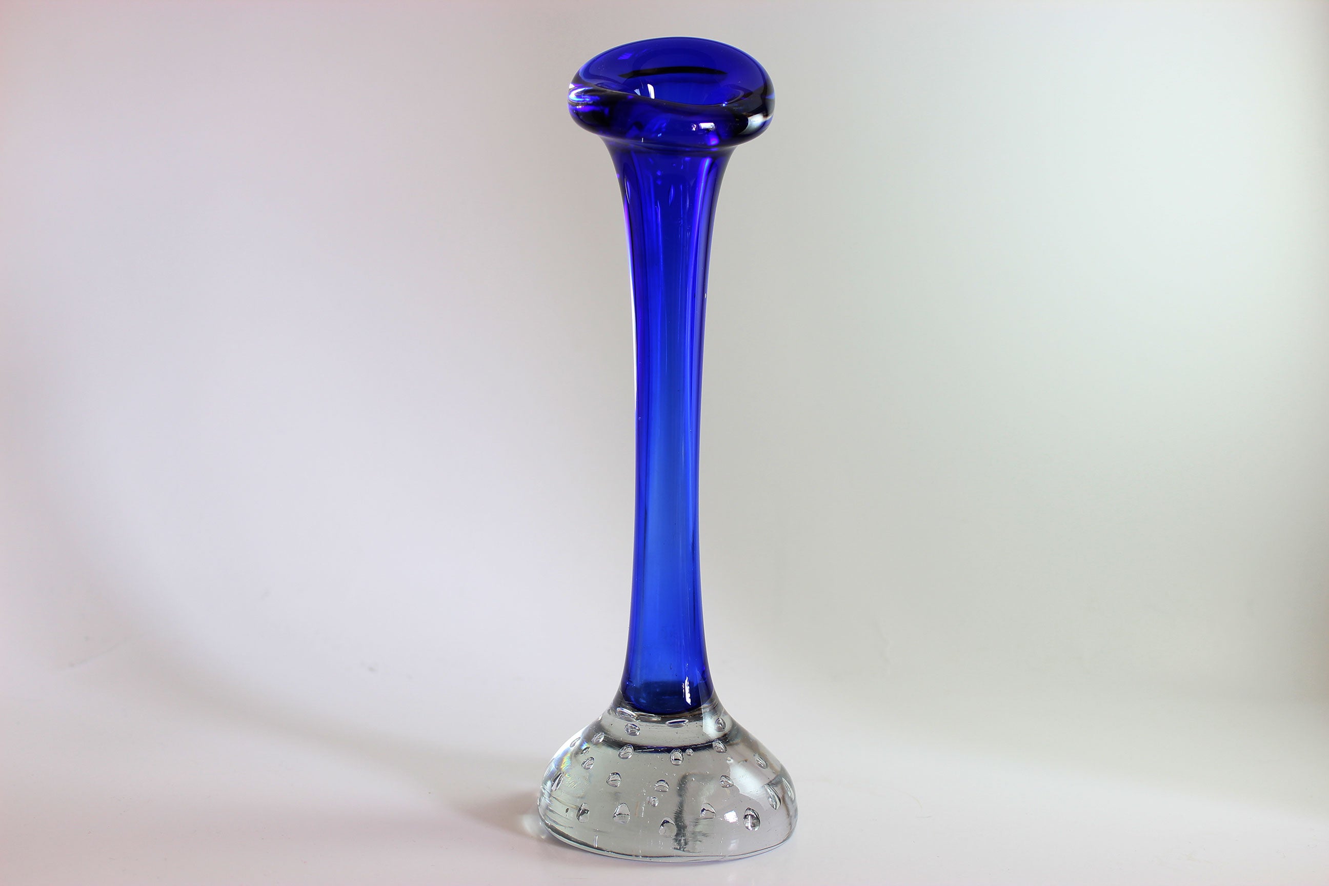 Asede Glasbruk, Solifleur Rose or Bud Vase, Medium Blue