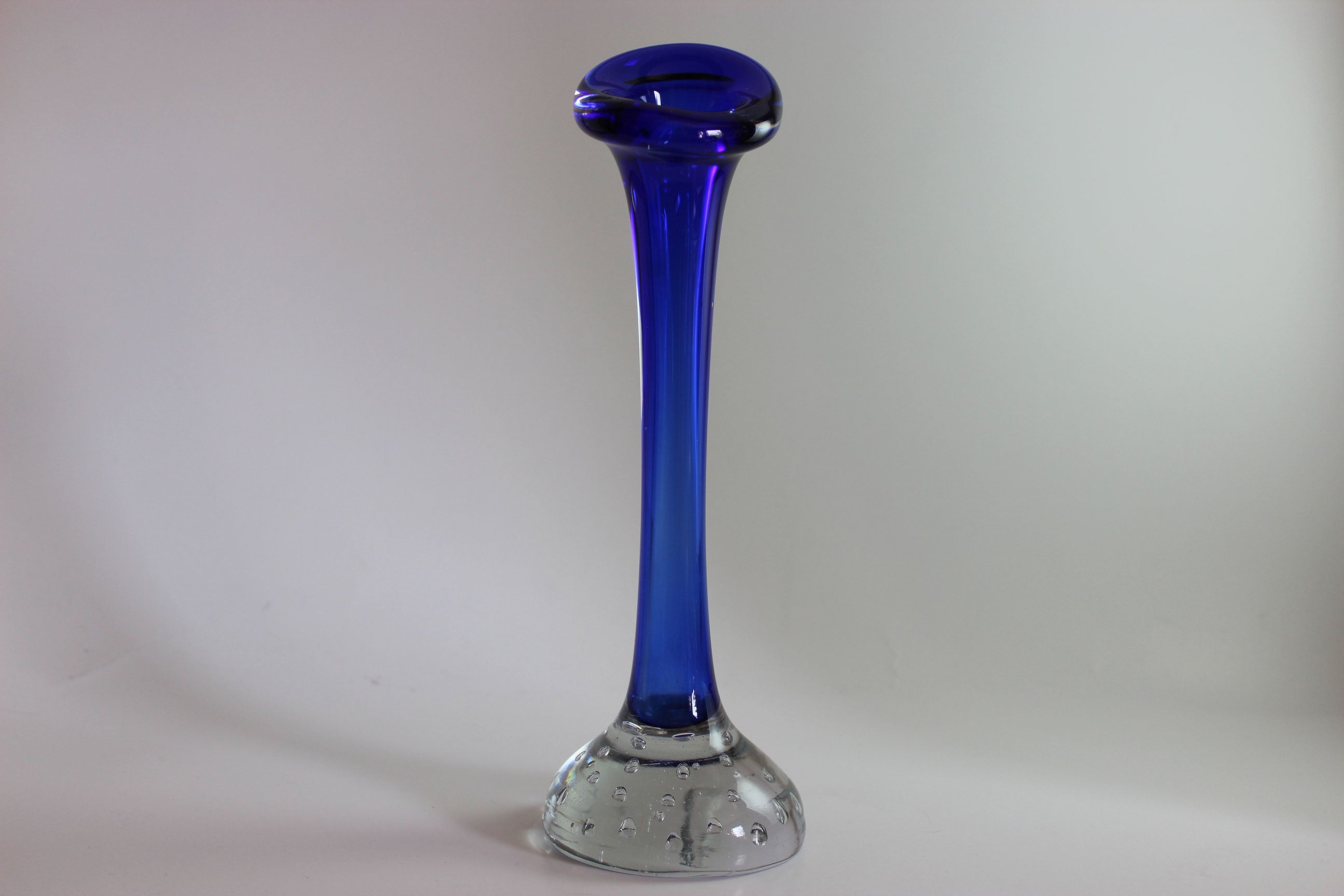 Asede Glasbruk, Solifleur Rose or Bud Vase, Medium Blue