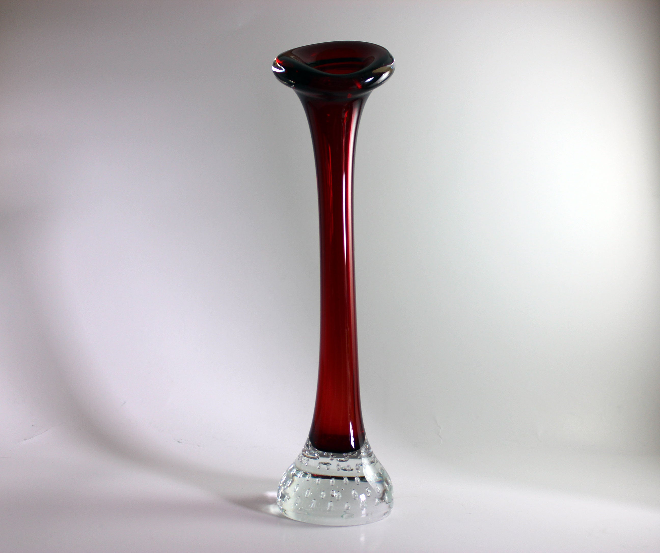 Asede Glasbruk, Solifleur Rose or Bud Vase, Small Red