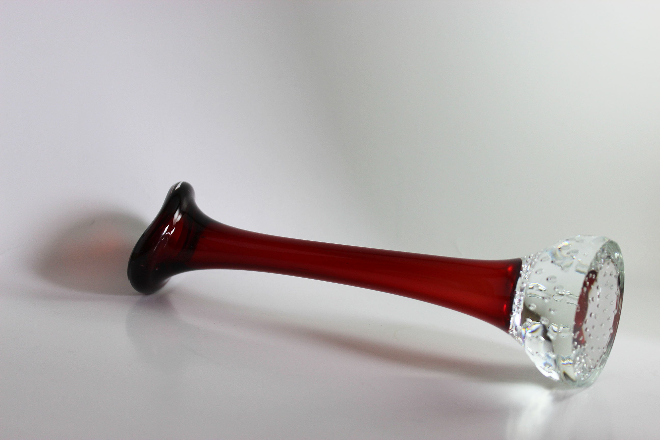 Asede Glasbruk, Solifleur Rose or Bud Vase, Small Red
