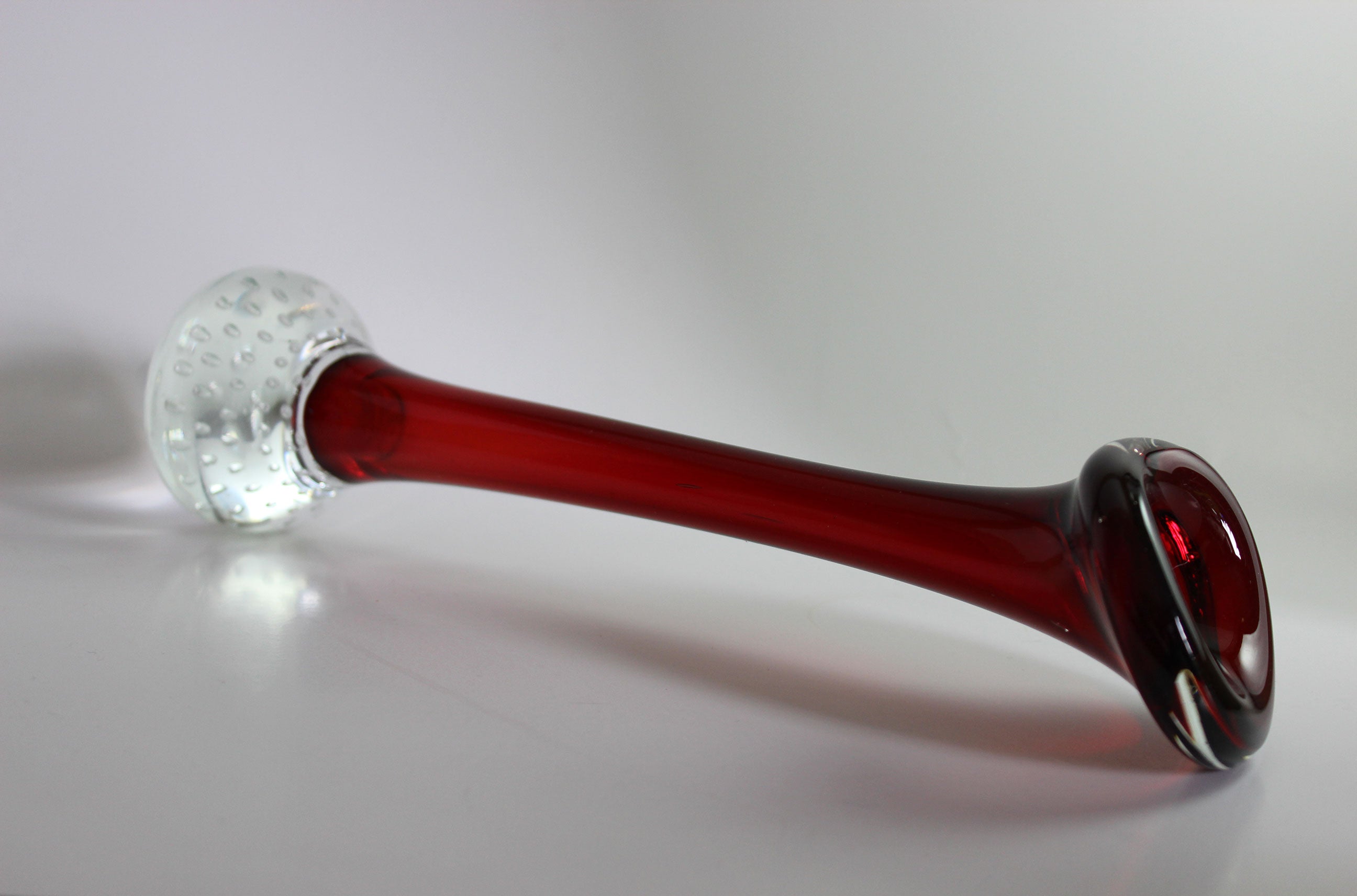 Asede Glasbruk, Solifleur Rose or Bud Vase, Small Red