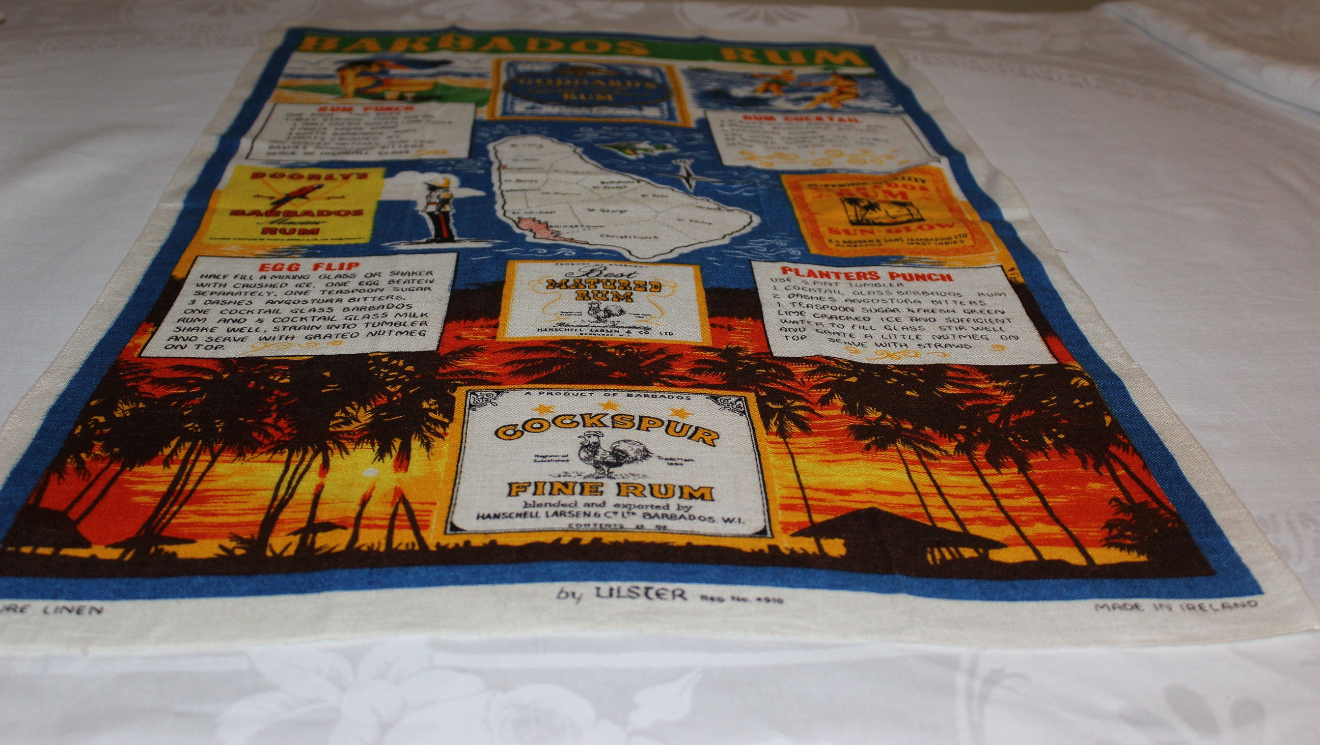 Souvenir Linen Tea Towel, Barbados Rum