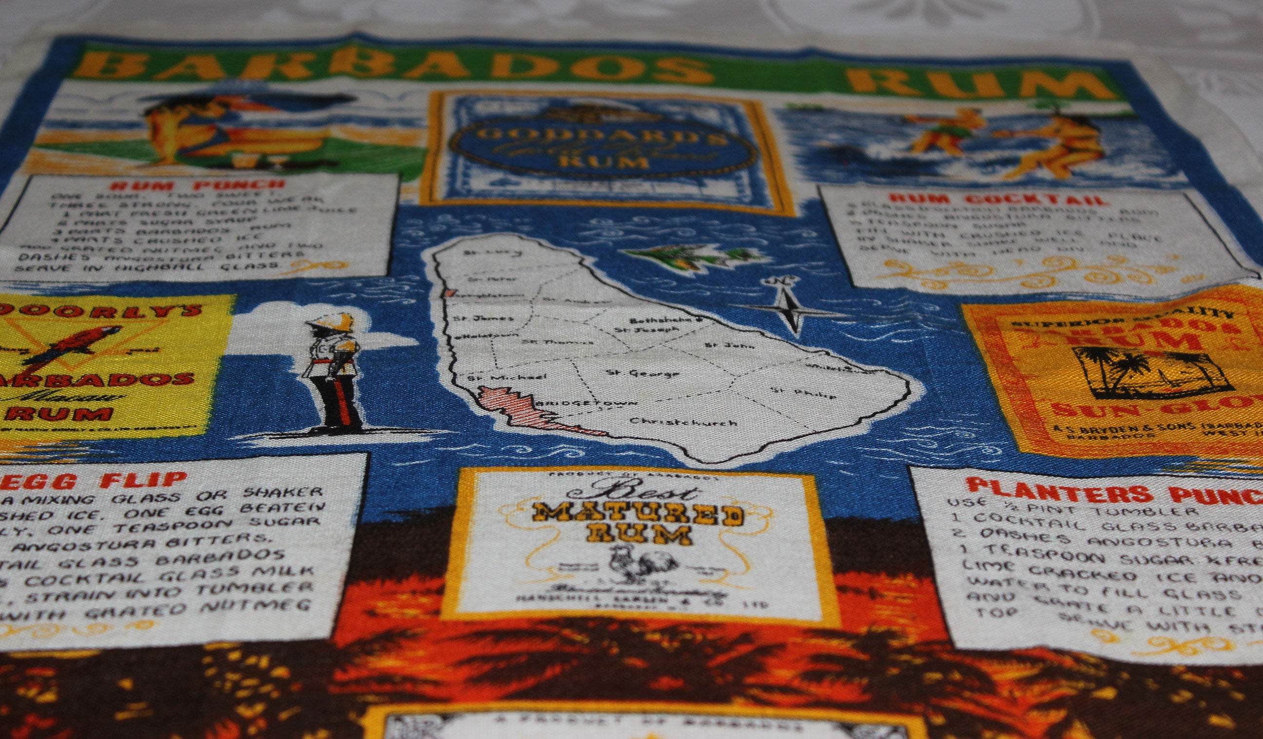 Souvenir Linen Tea Towel, Barbados Rum