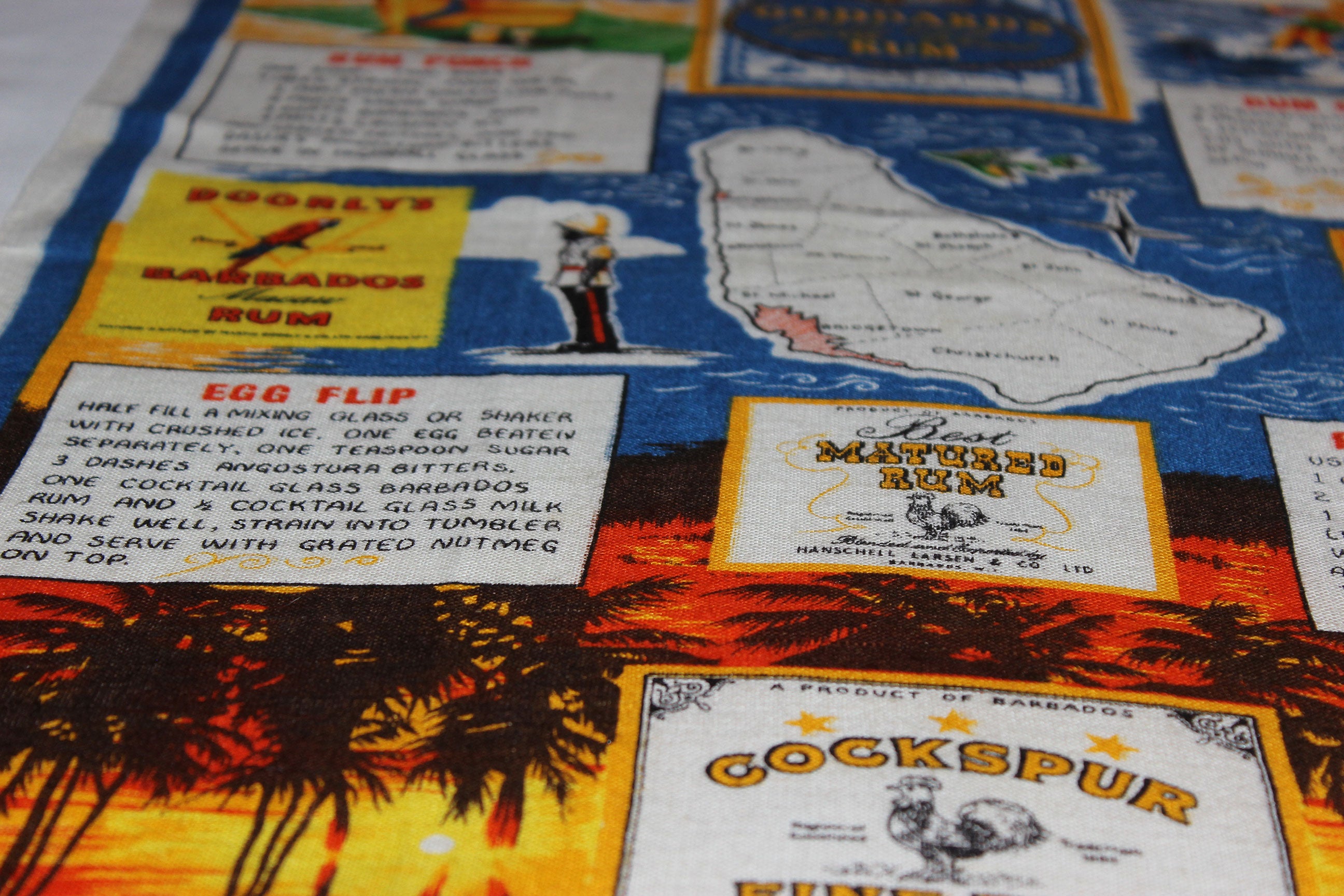 Souvenir Linen Tea Towel, Barbados Rum