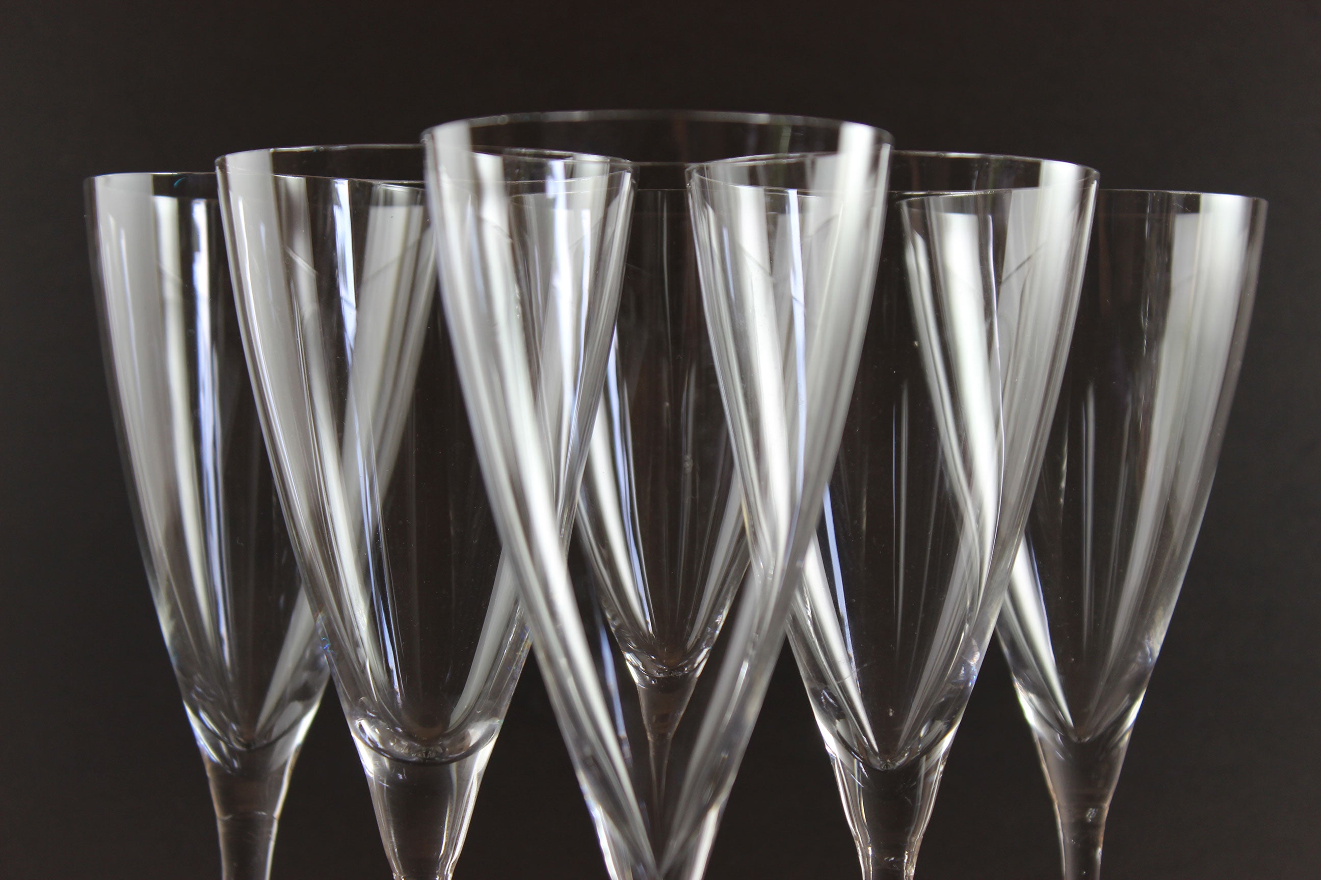 Blown Glass Champagne Flutes Tall Wine Glasses, Mid Century