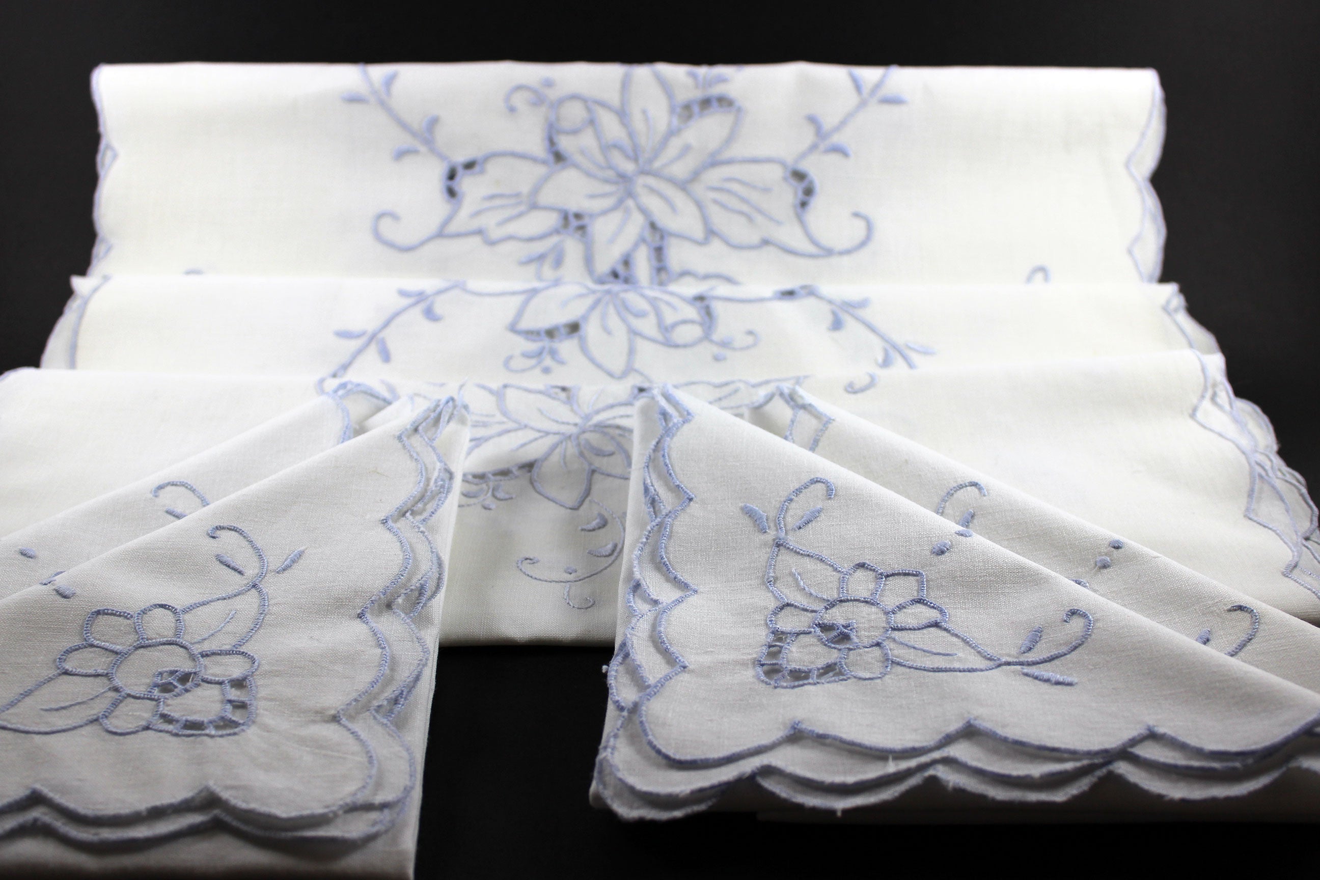 Blue Embroidered Cut Work Table Linen Set