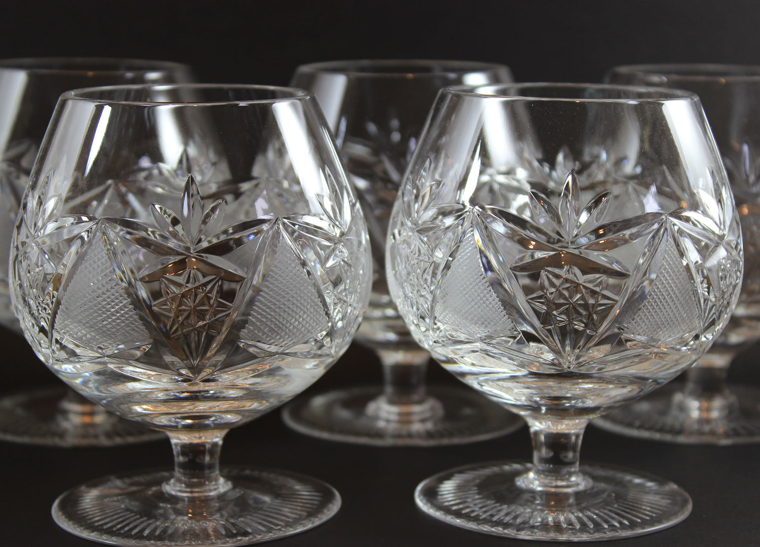 Bohemia Crystal, Large Cut Crystal Brandy Glasses
