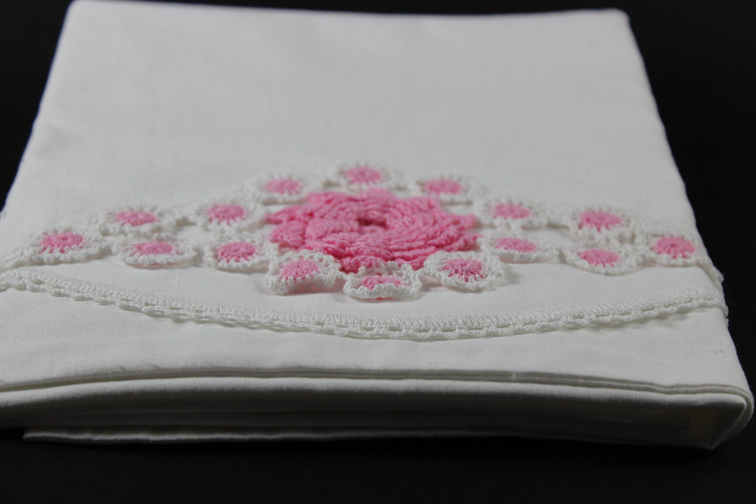 Pillowcase Set with Floral Crochet Edge
