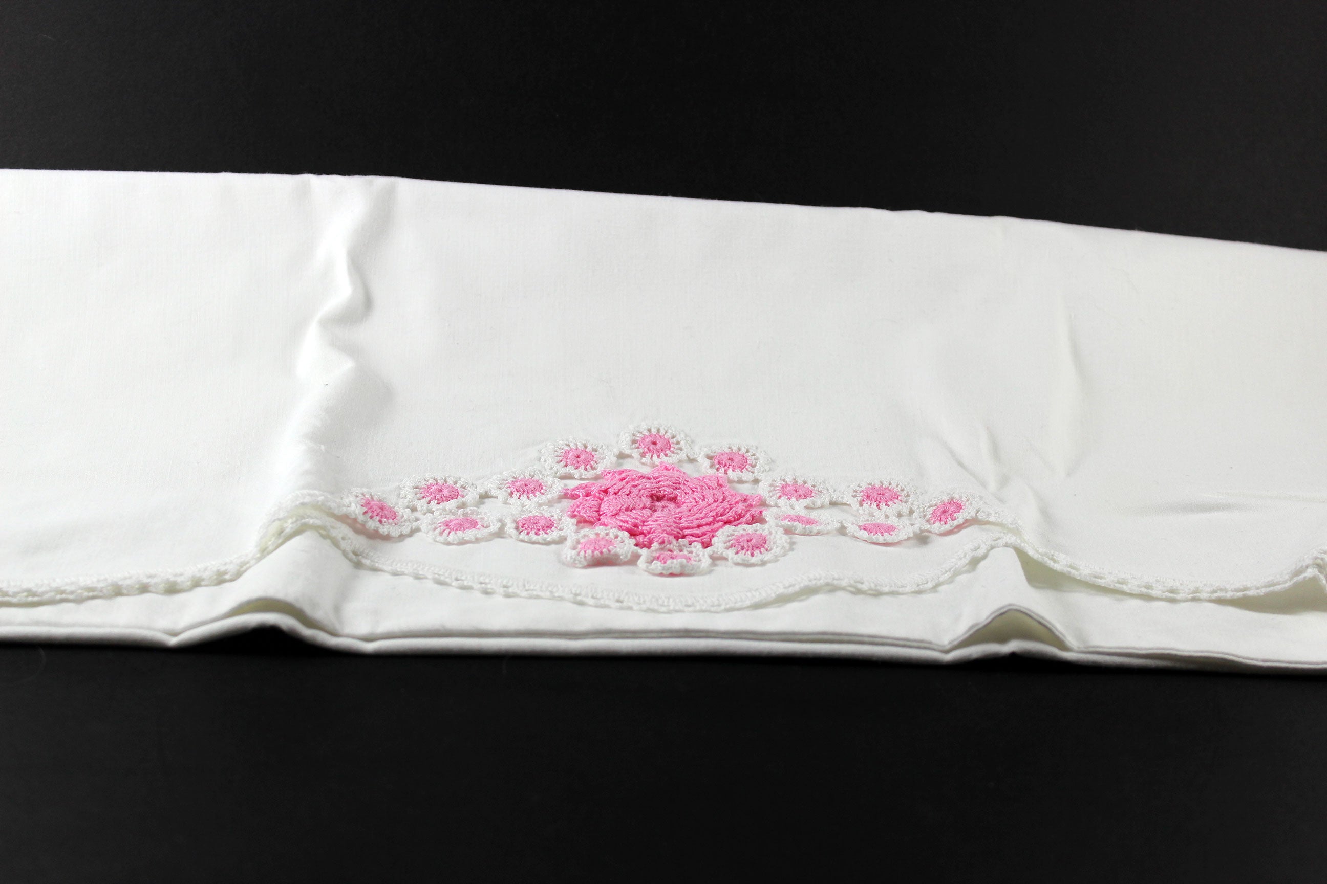 Pillowcase Set with Floral Crochet Edge