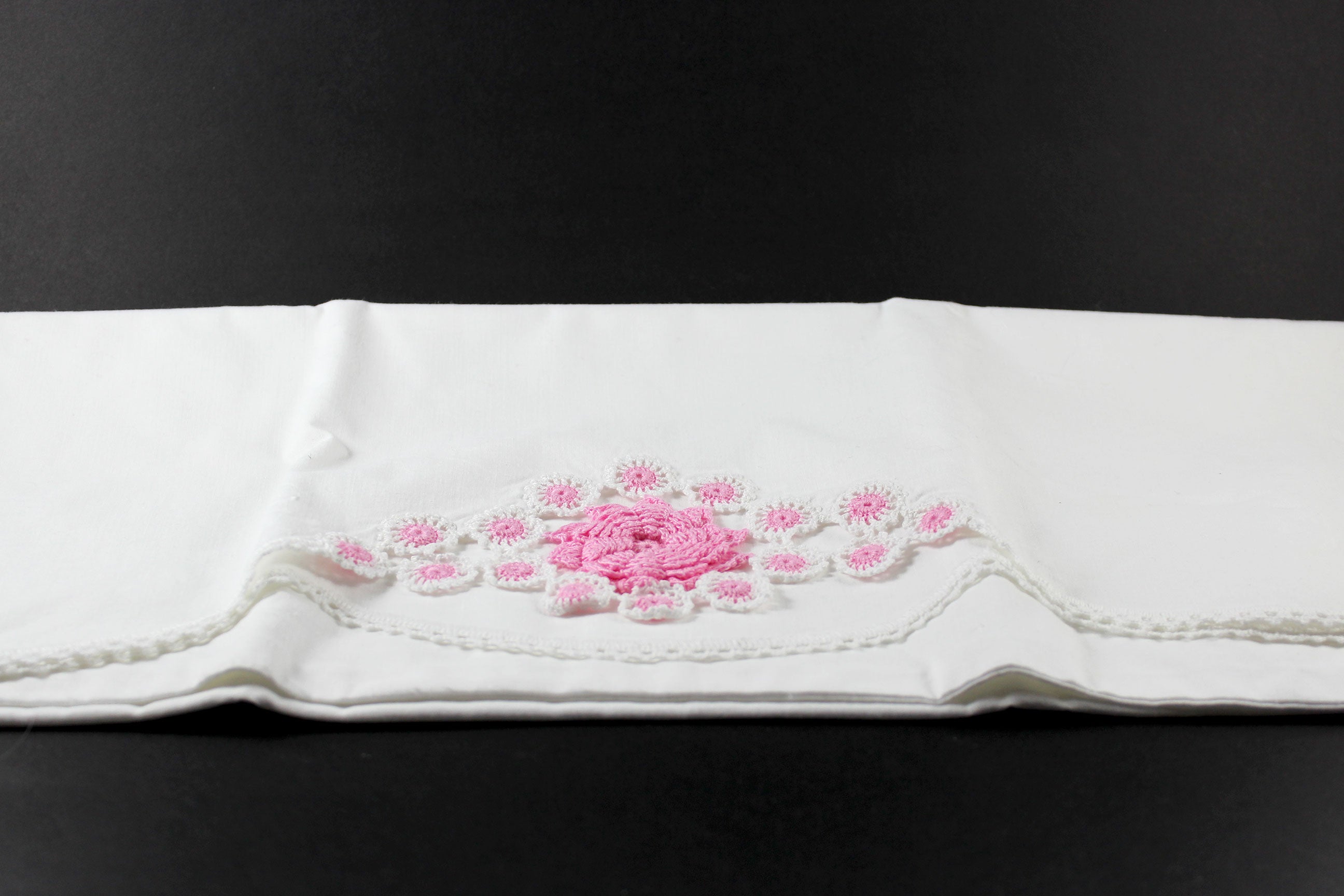 Pillowcase Set with Floral Crochet Edge