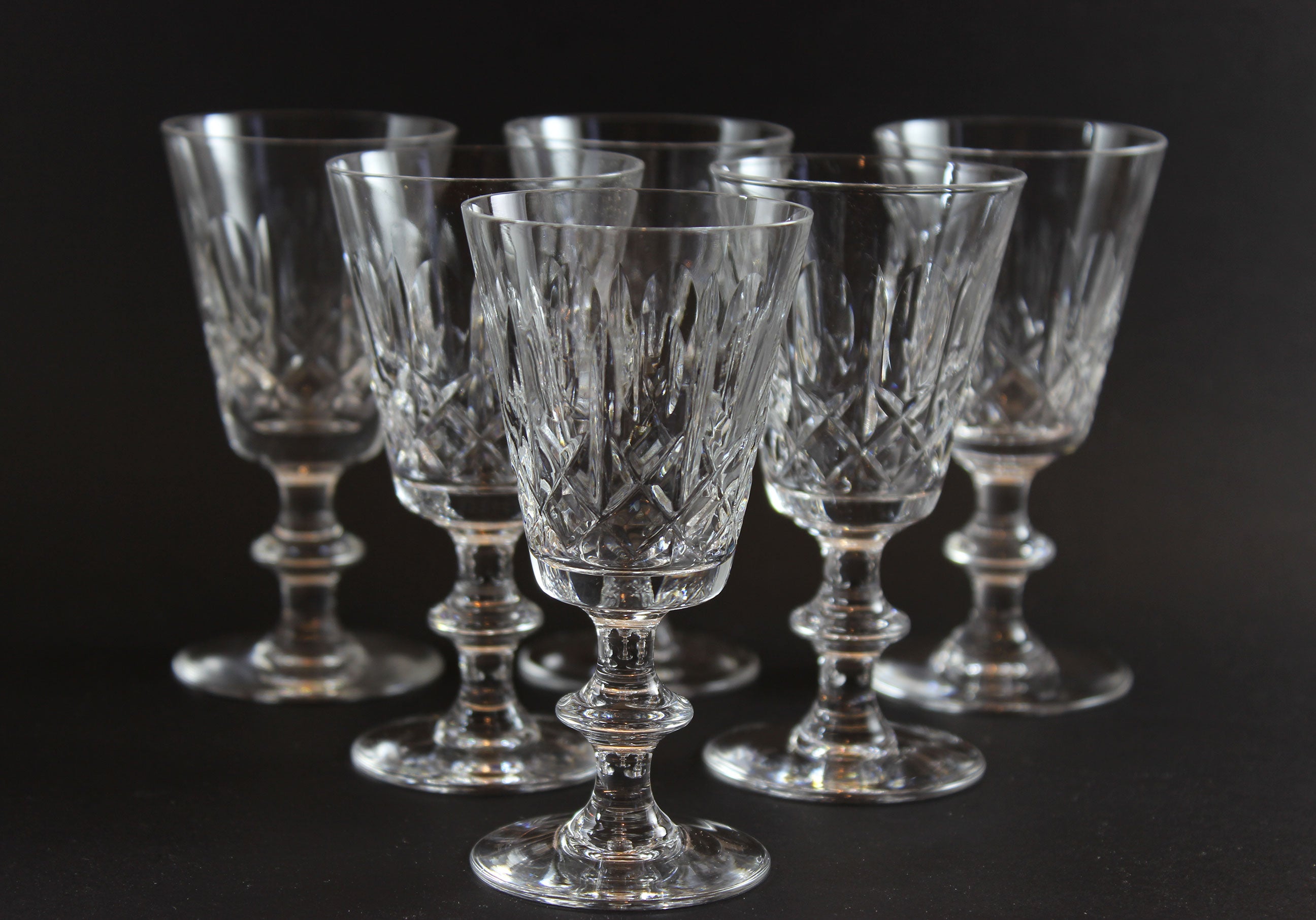 Cross and Olive Crystal, Sherry or Port Glasses