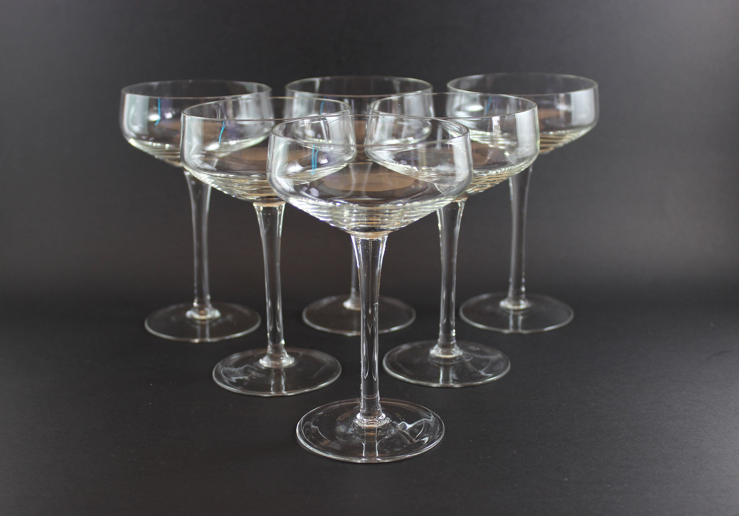 Blown Glass Champagne Coupe or High Dessert Glasses, Mid Century