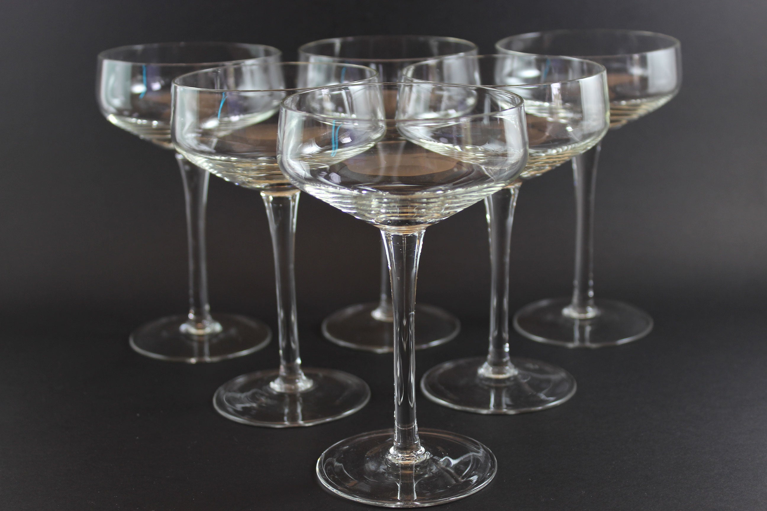 Blown Glass Champagne Coupe or High Dessert Glasses, Mid Century