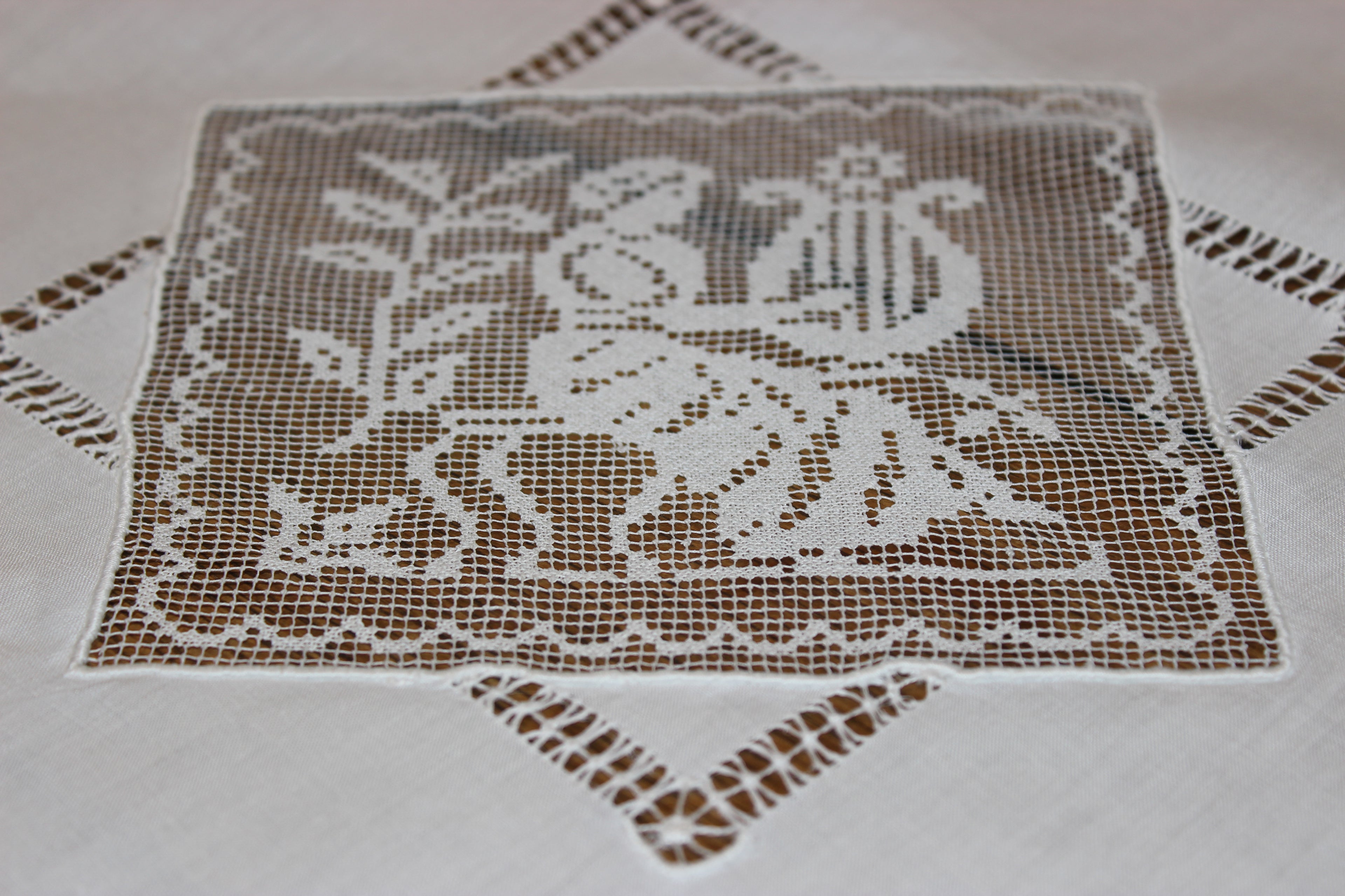 Ecru Linen and Fine Lace Tablecloth