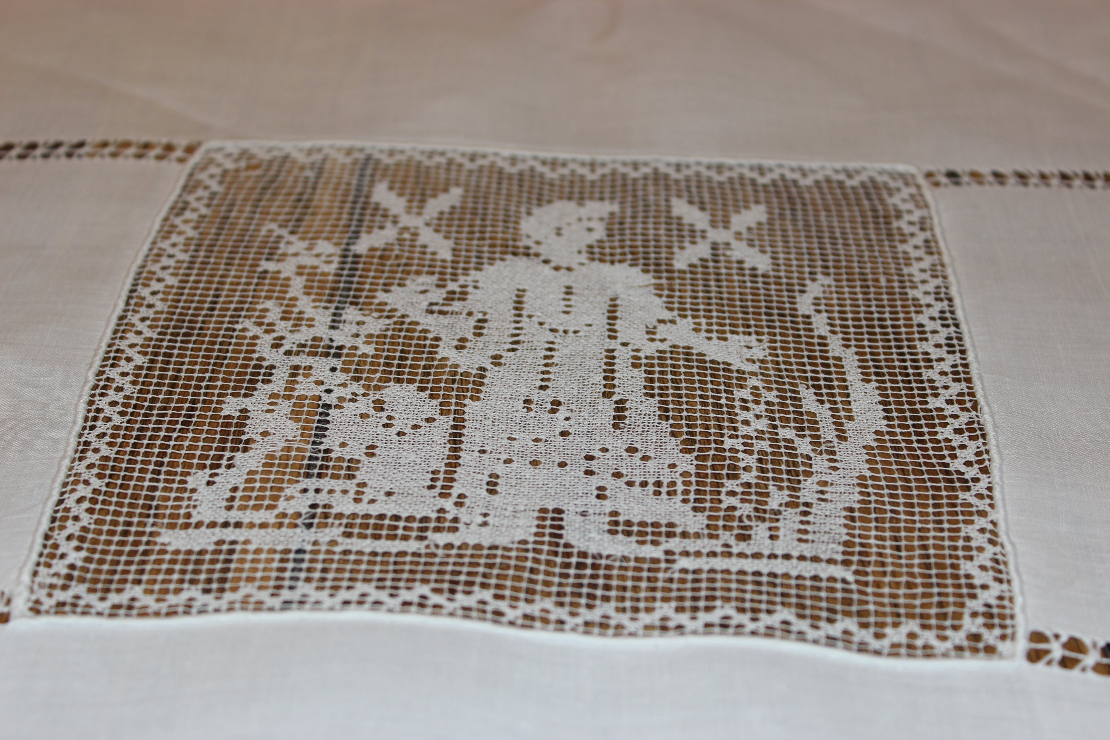 Ecru Linen and Fine Lace Tablecloth