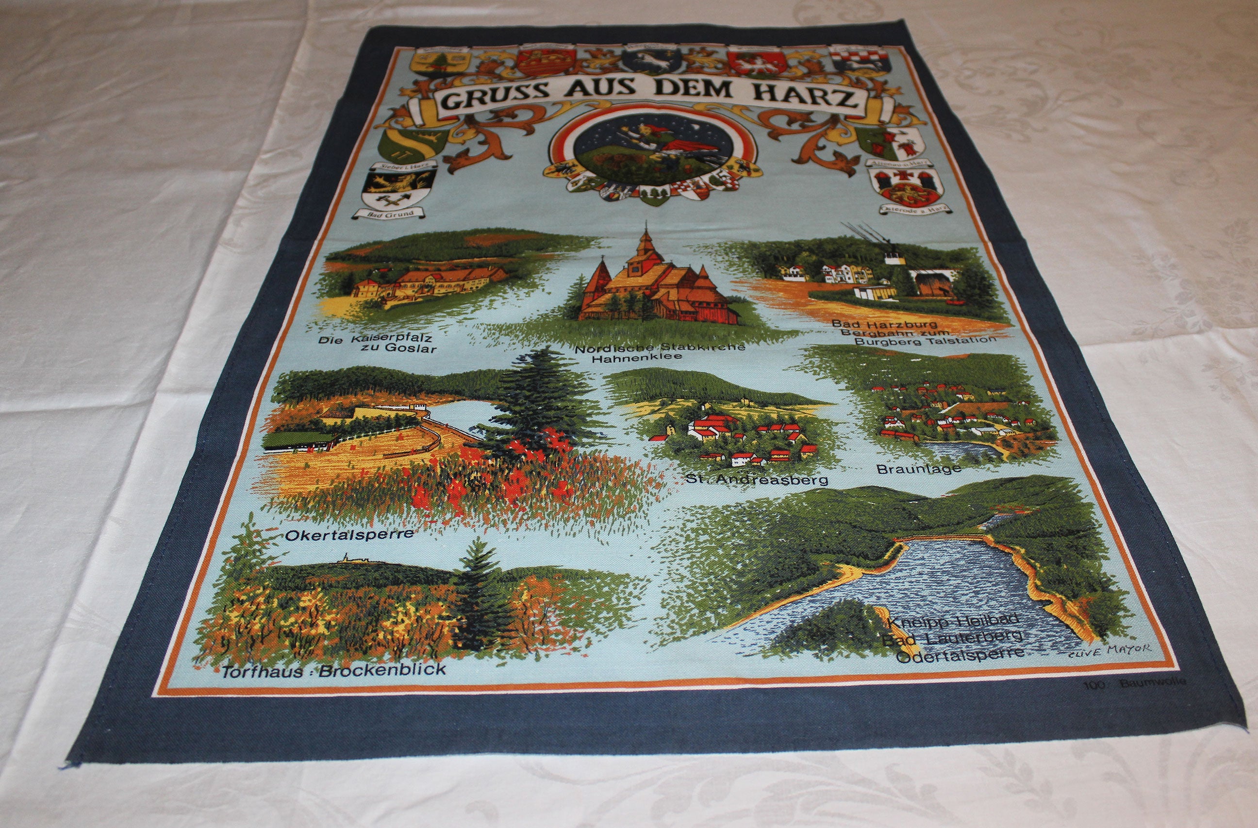 Souvenir Linen Tea Towel, Gruss Aus Dem Harz