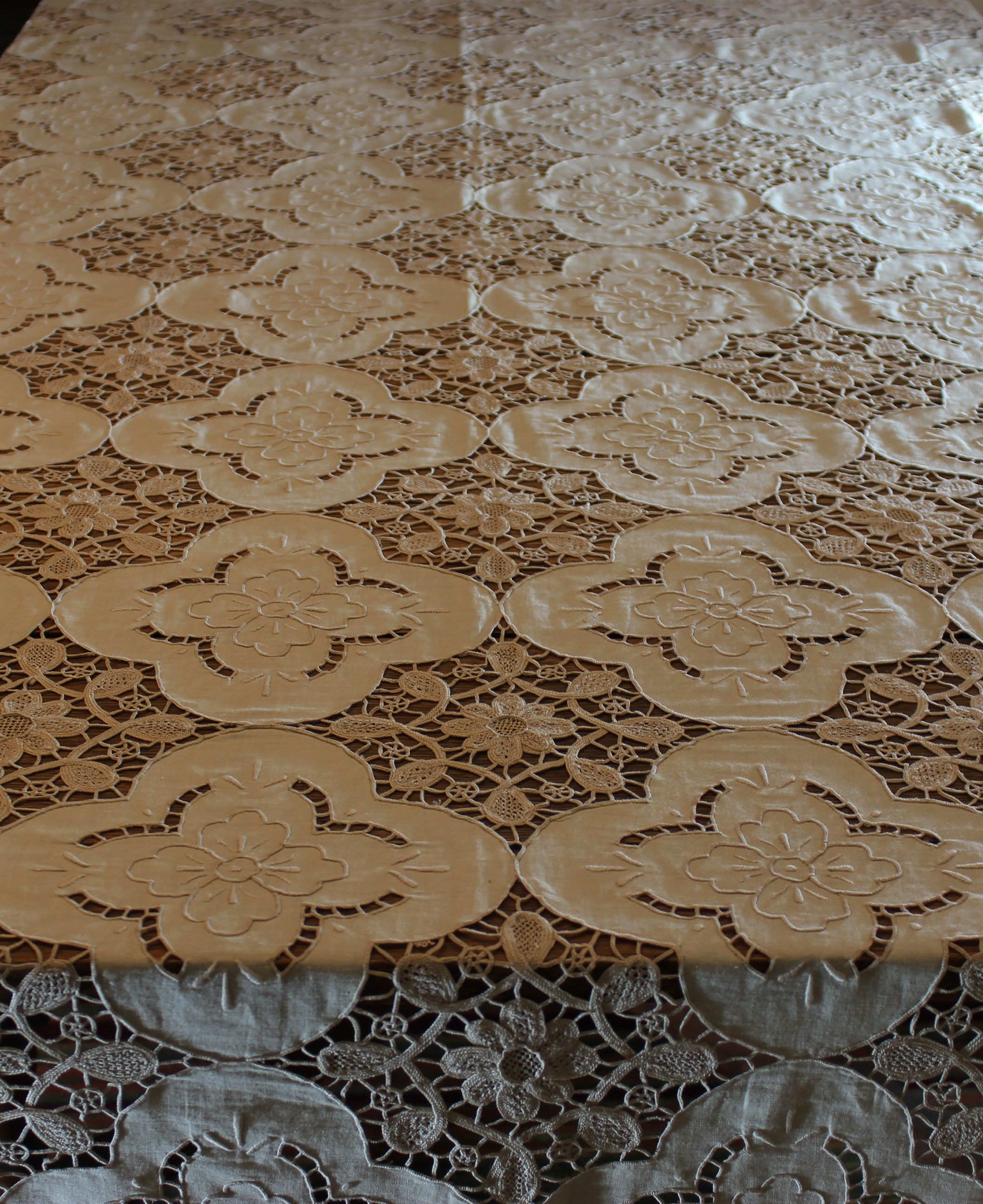 Hand Stitched Linen and Lace Tablecloth with Matching Napkins