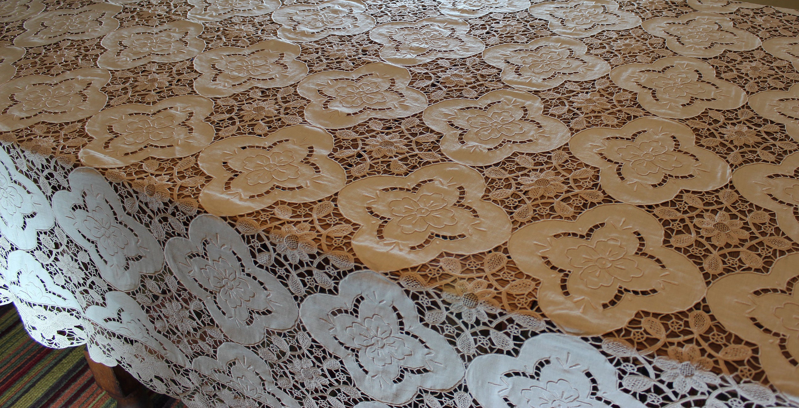 Hand Stitched Linen and Lace Tablecloth with Matching Napkins