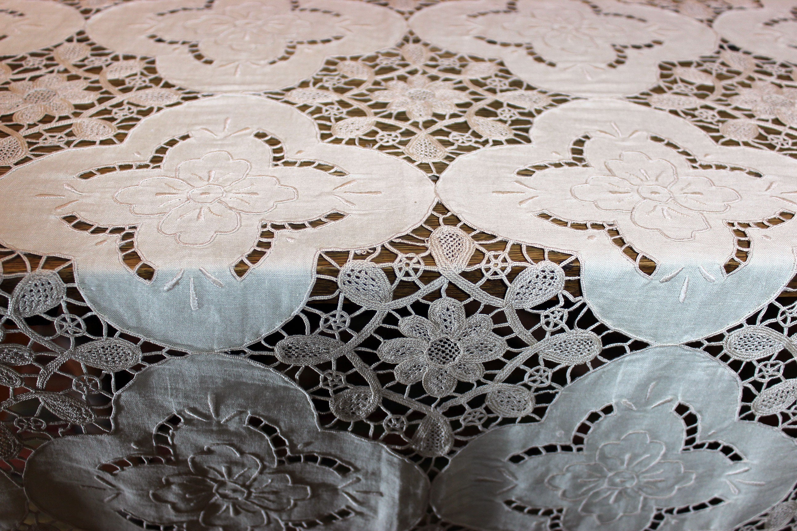 Hand Stitched Linen and Lace Tablecloth with Matching Napkins