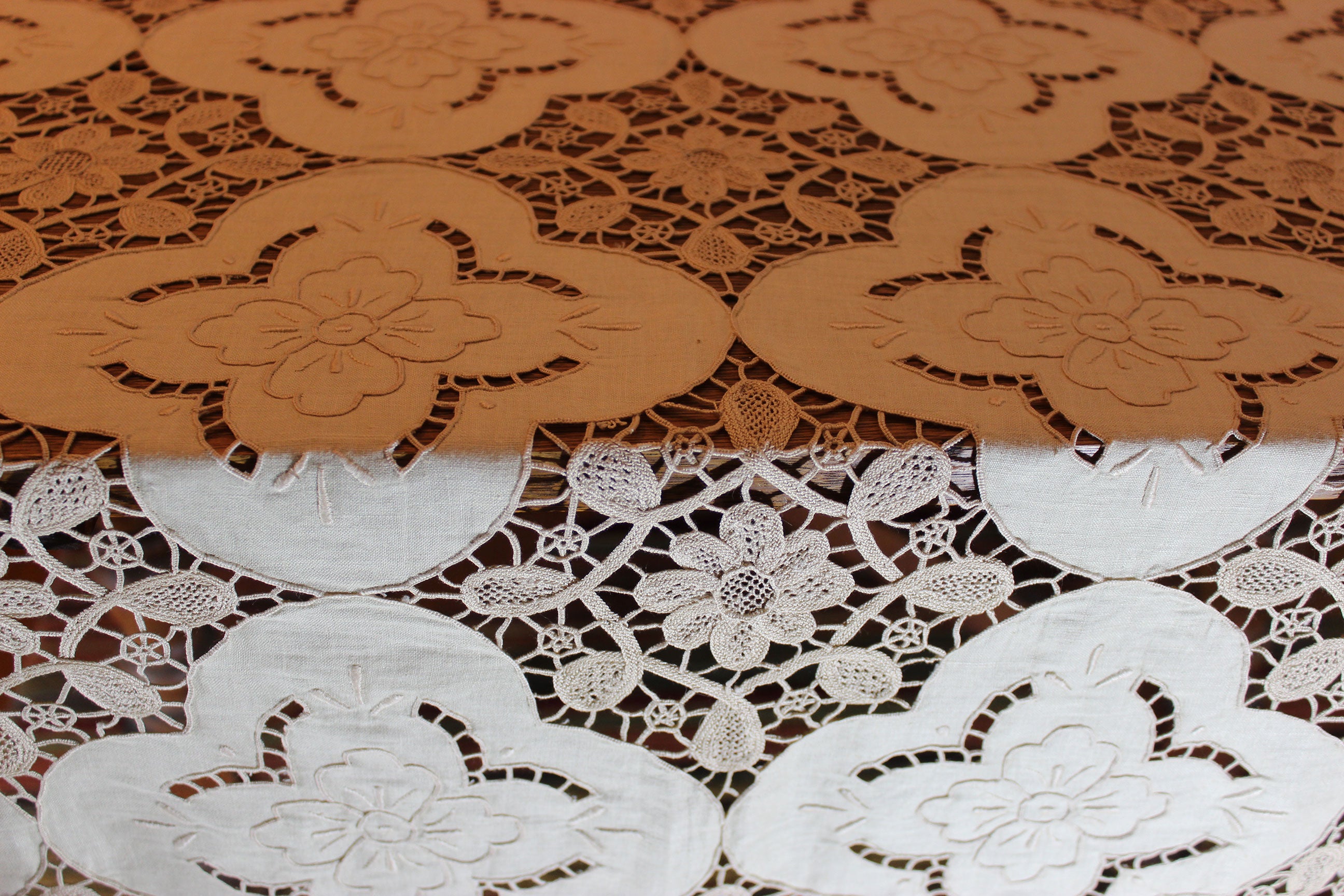 Hand Stitched Linen and Lace Tablecloth with Matching Napkins