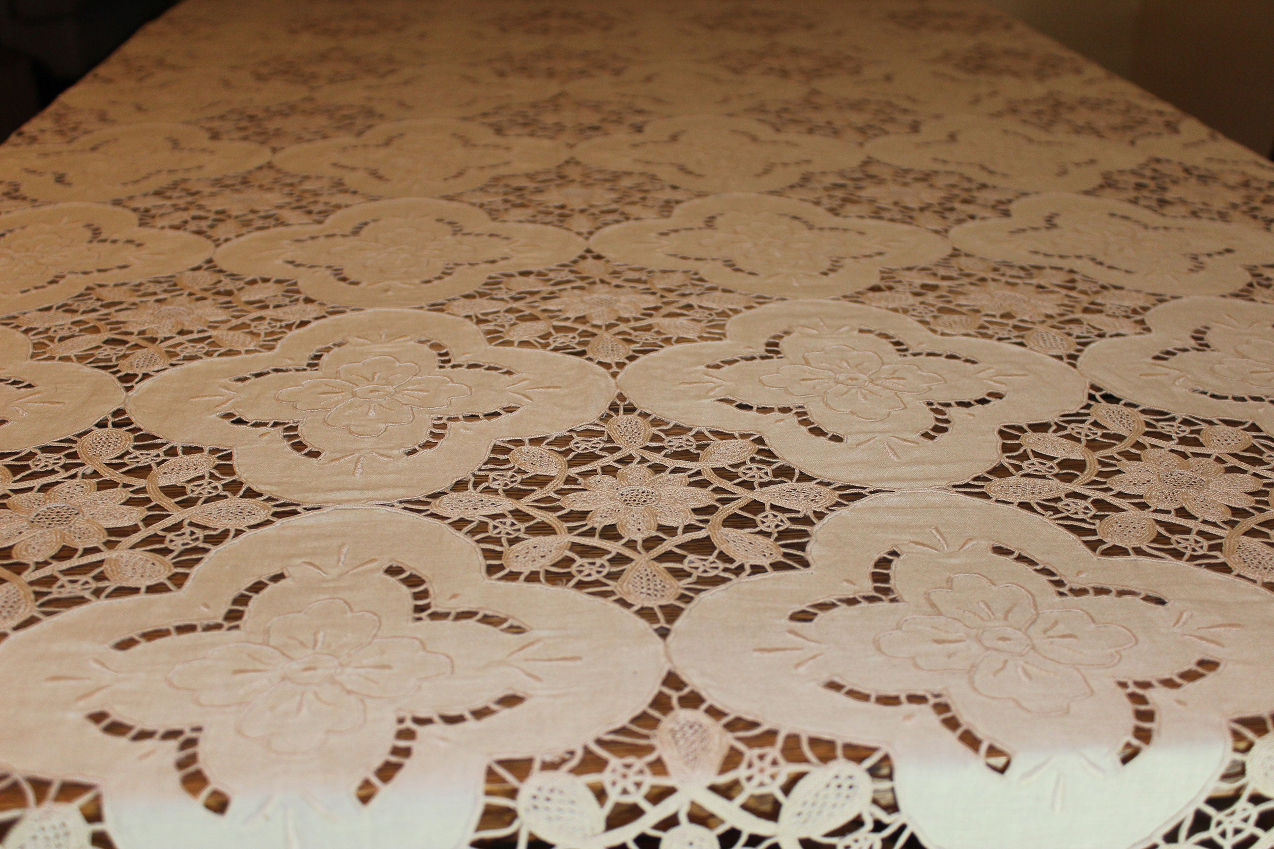 Hand Stitched Linen and Lace Tablecloth with Matching Napkins
