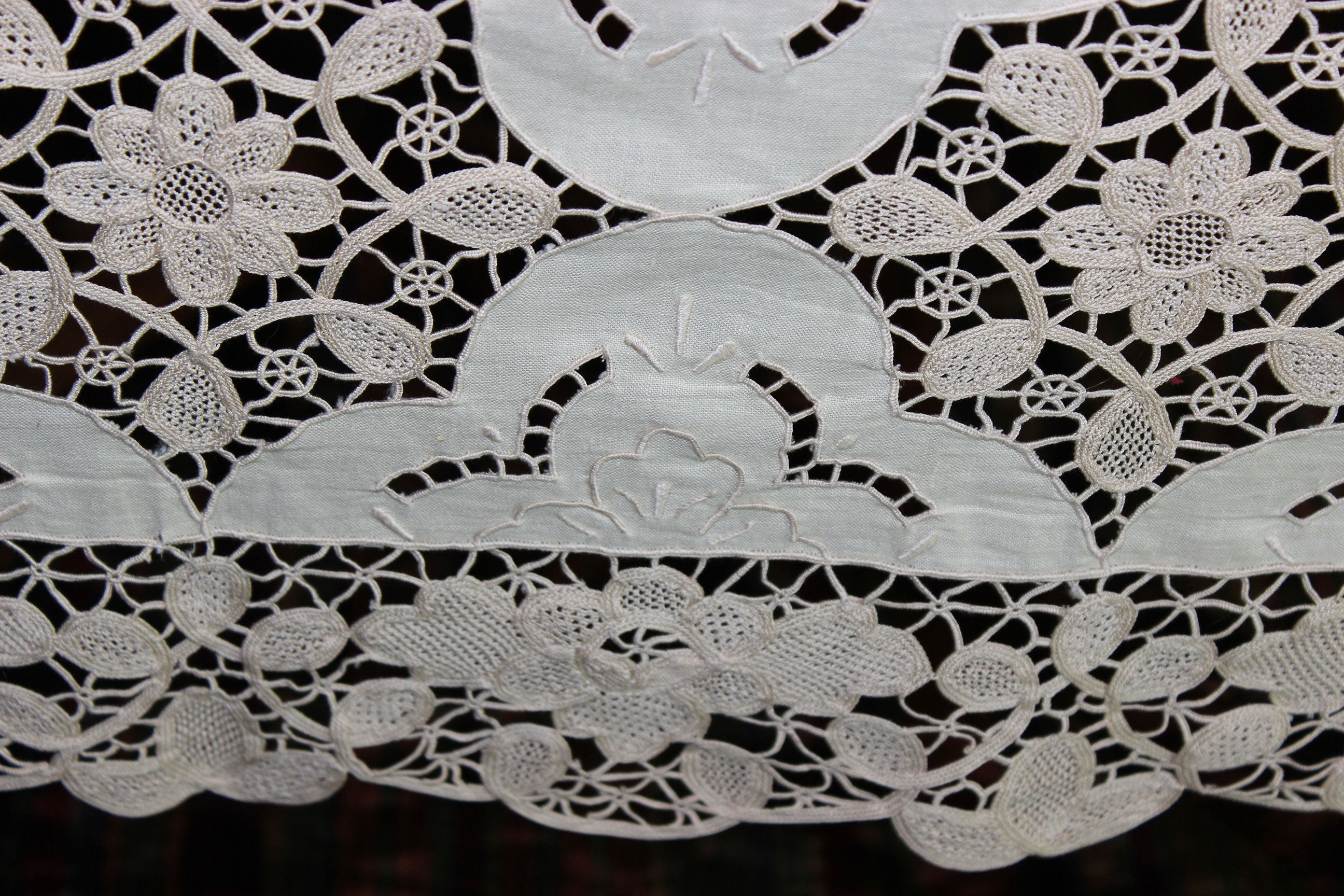 Hand Stitched Linen and Lace Tablecloth with Matching Napkins