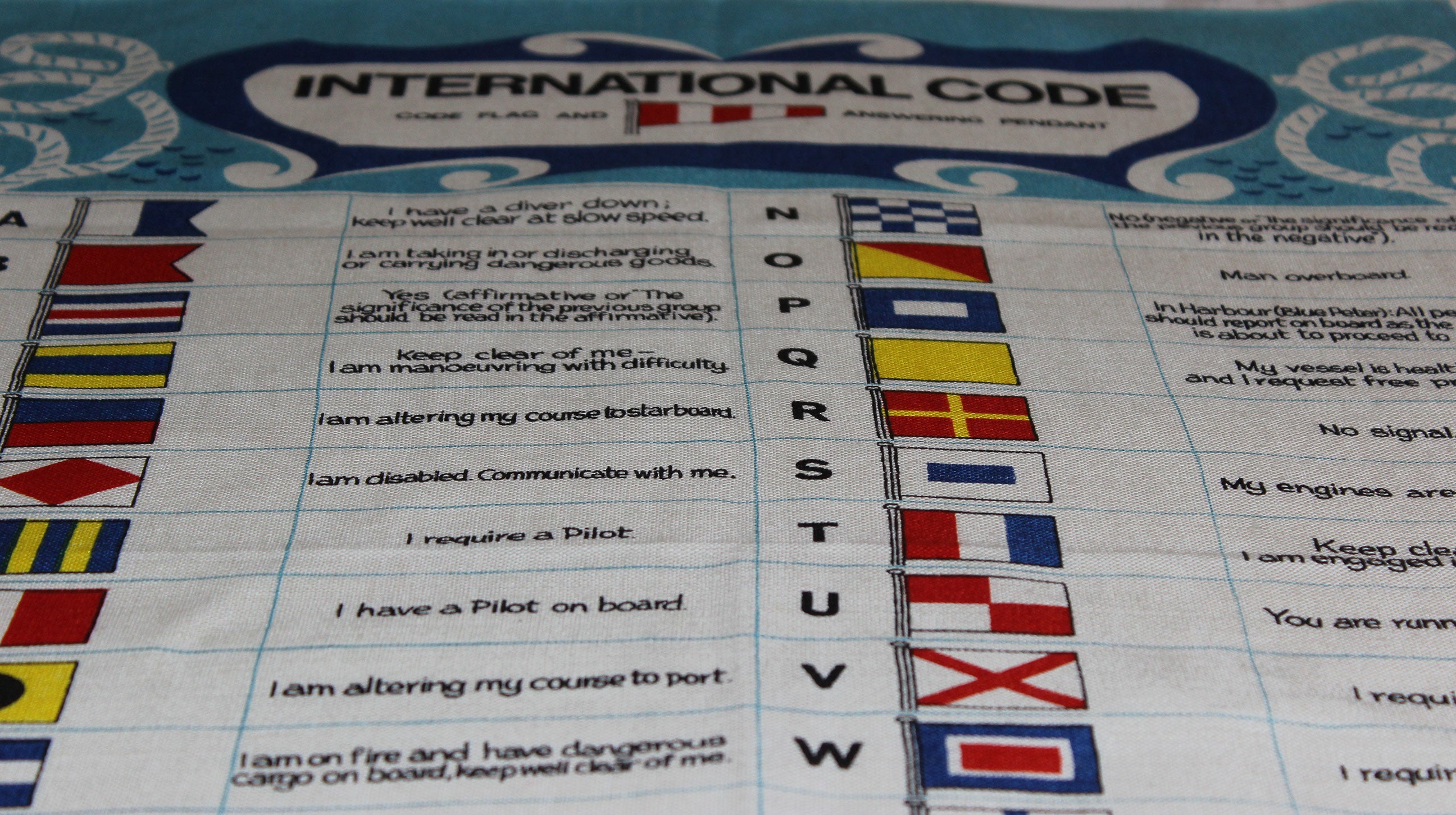 Souvenir Linen Tea Towel, International Sailing Codes