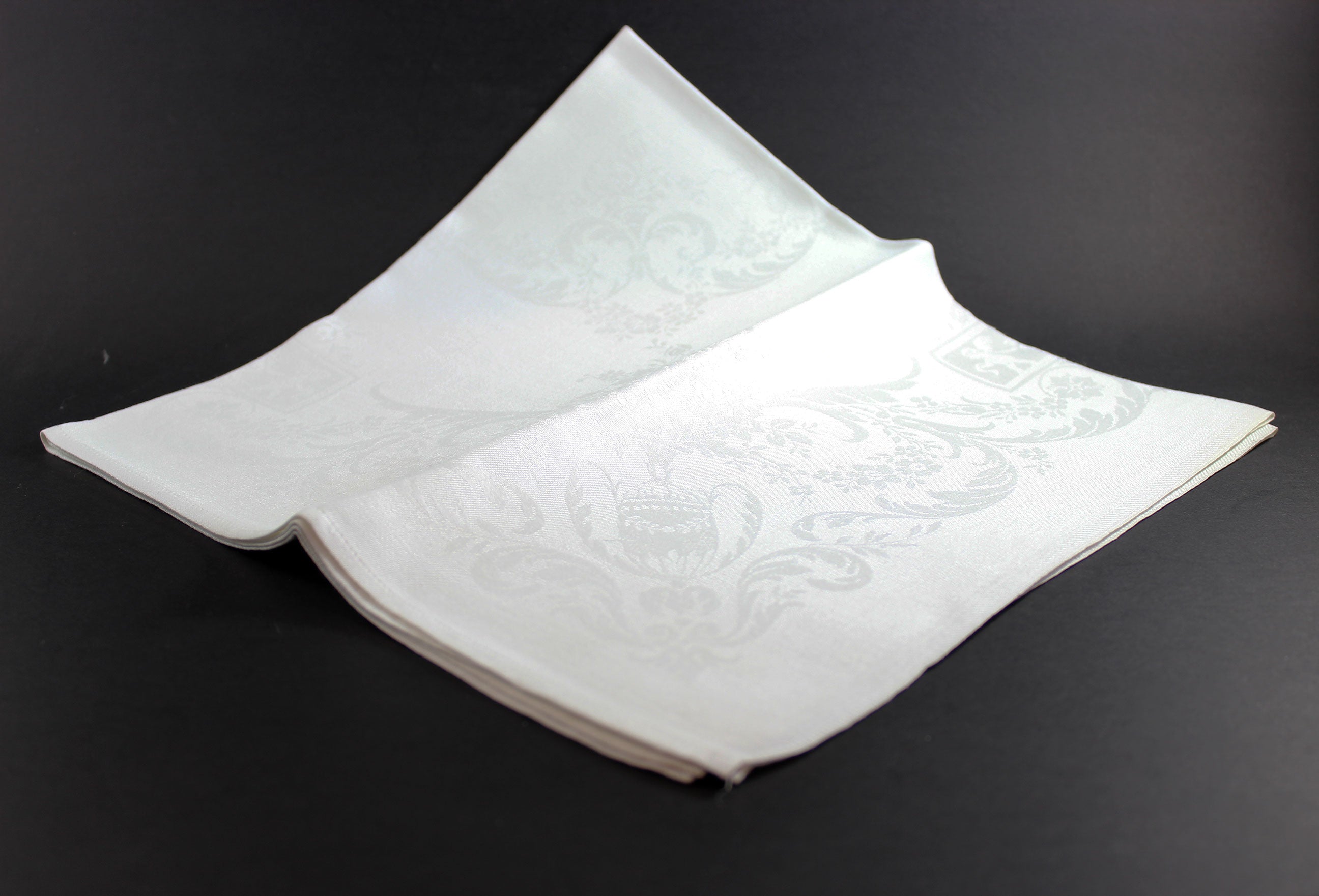 Irish Linen Double Damask Large Dinner Napkins, Floral and Swirls