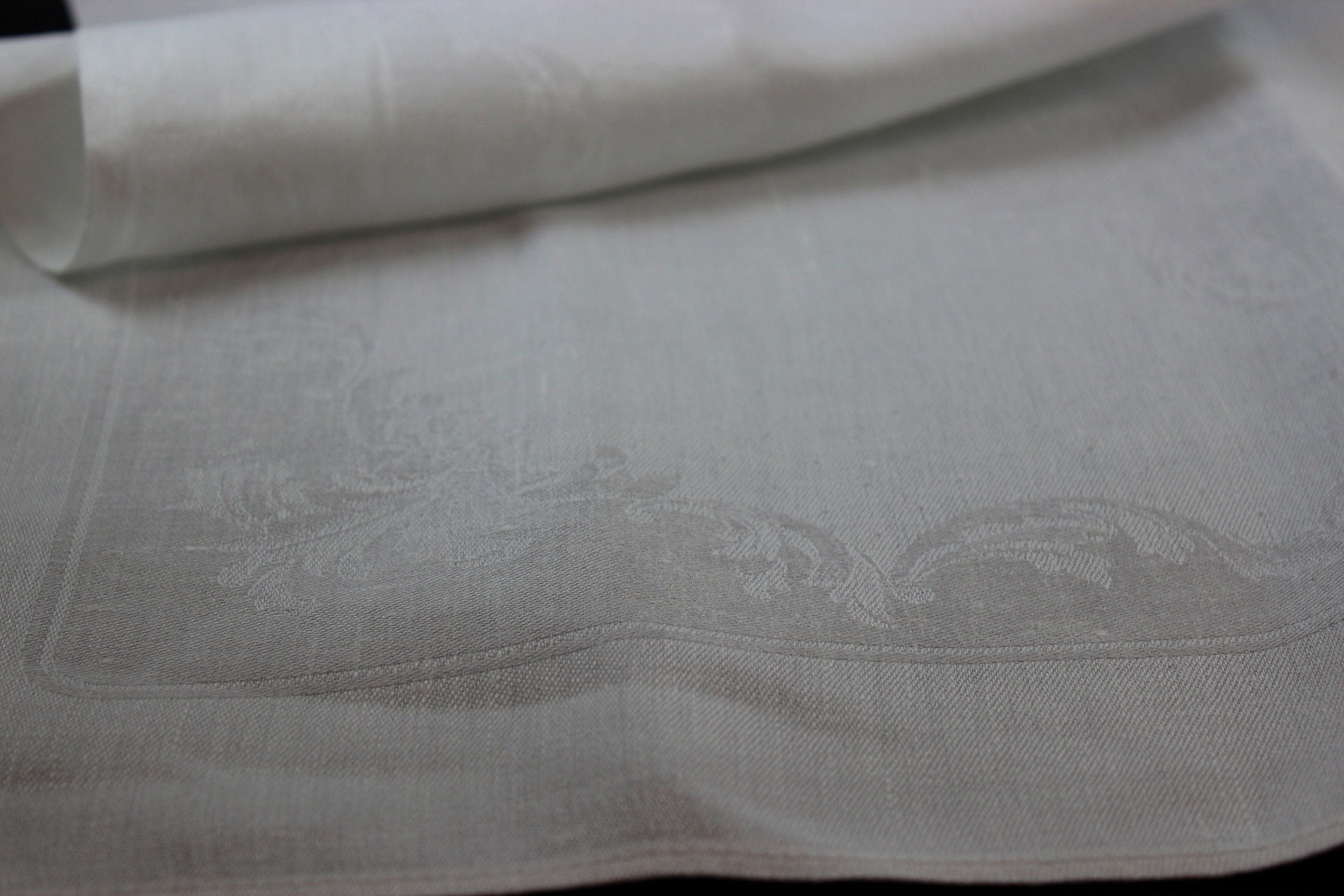 Irish Linen Large Dinner Napkins, Floral and Swirls