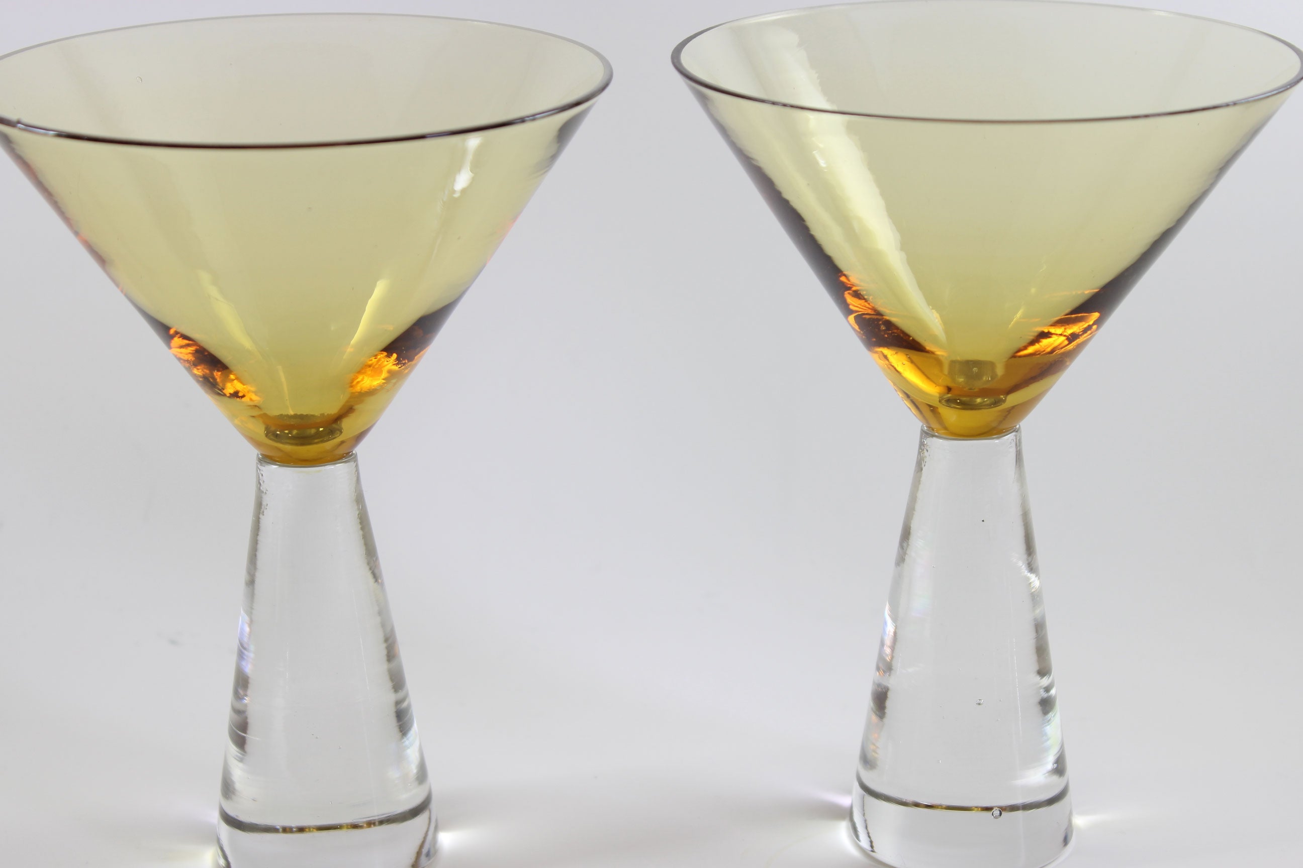 Large, Heavy Crystal, Martini Glasses, Amber Bowl