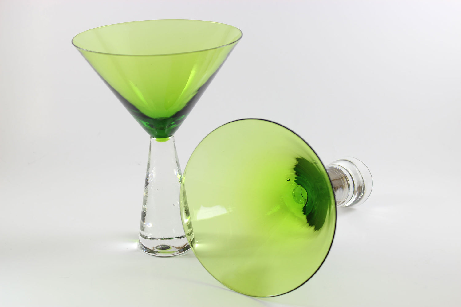 Large, Heavy Crystal, Martini Glasses, Green Bowl