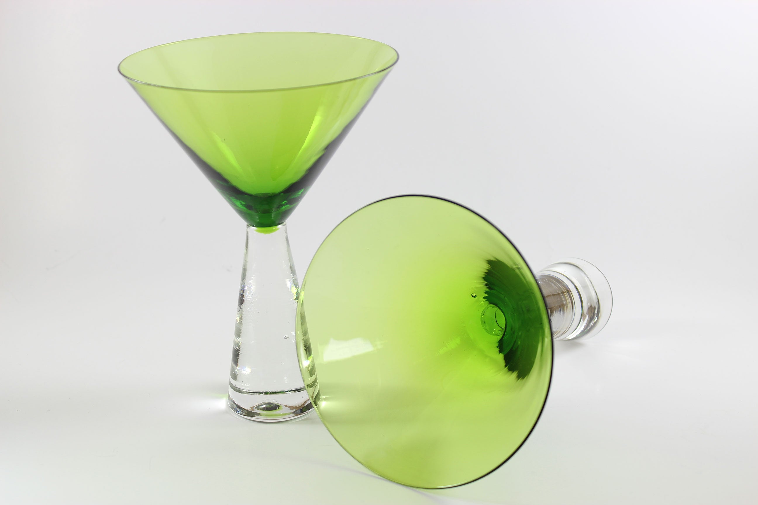 Large, Heavy Crystal, Martini Glasses, Green Bowl