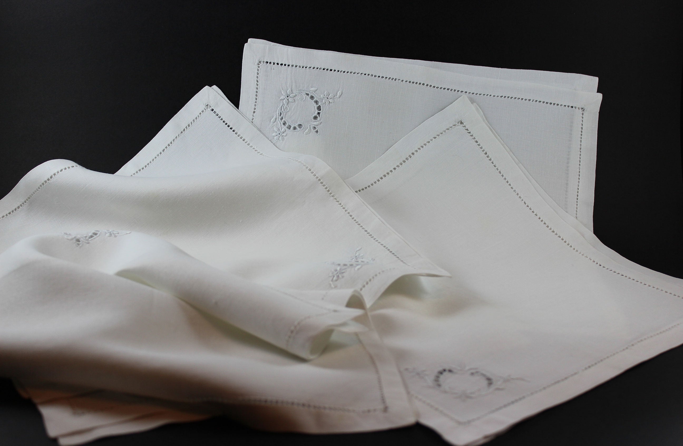 Linen Luncheon or Tea Napkins with White Work Embroidery