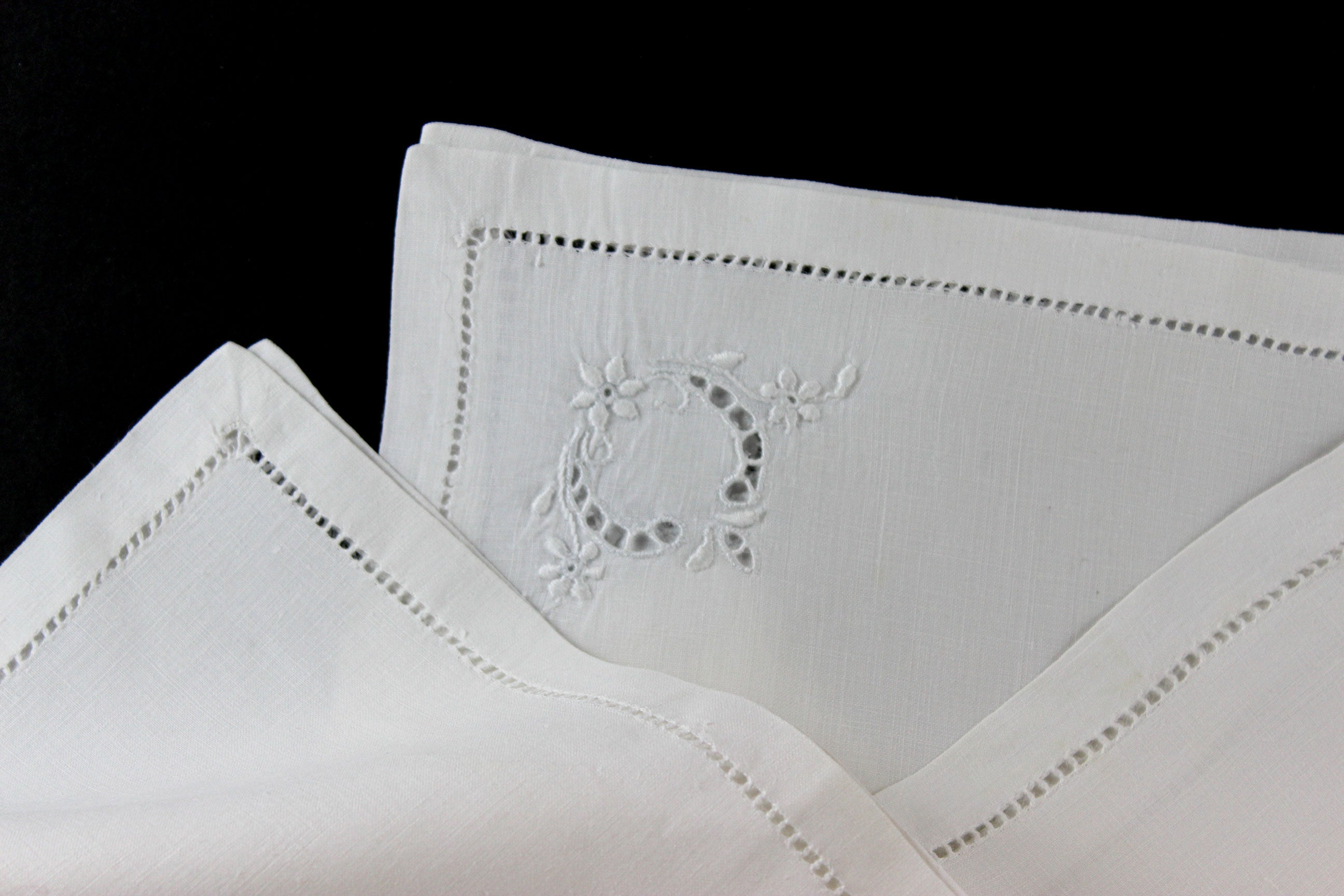 Linen Luncheon or Tea Napkins with White Work Embroidery