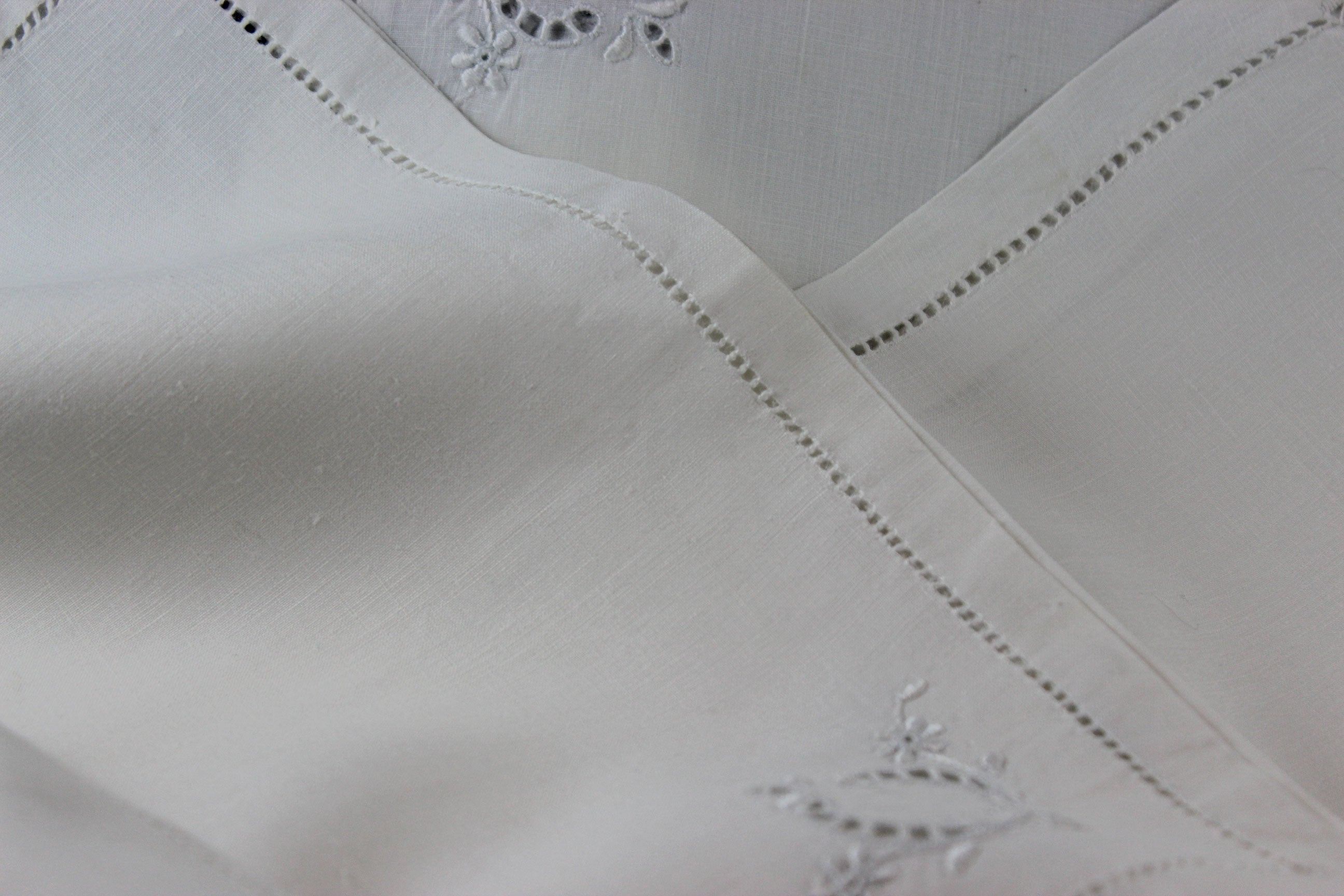 Linen Luncheon or Tea Napkins with White Work Embroidery