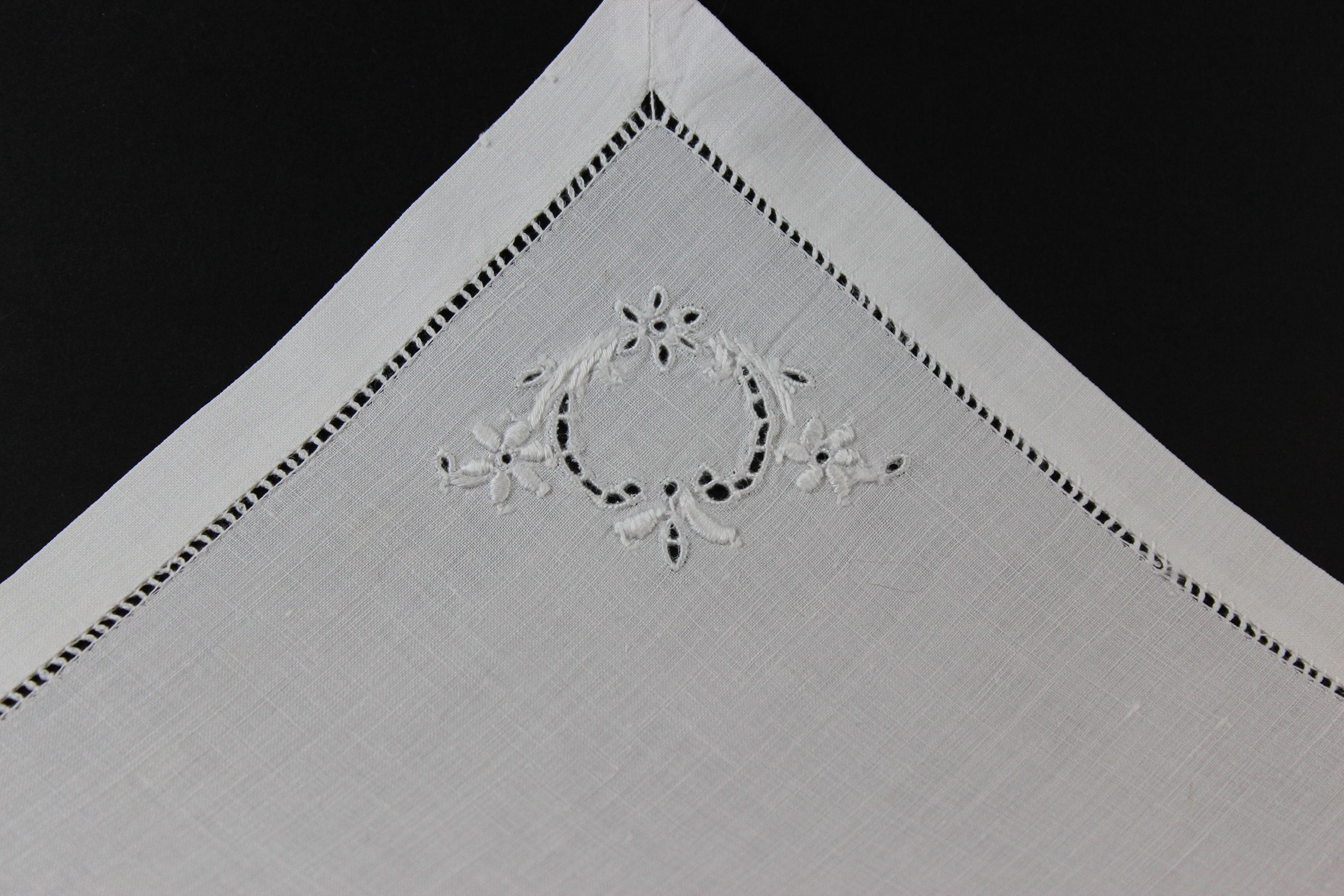 Linen Luncheon or Tea Napkins with White Work Embroidery
