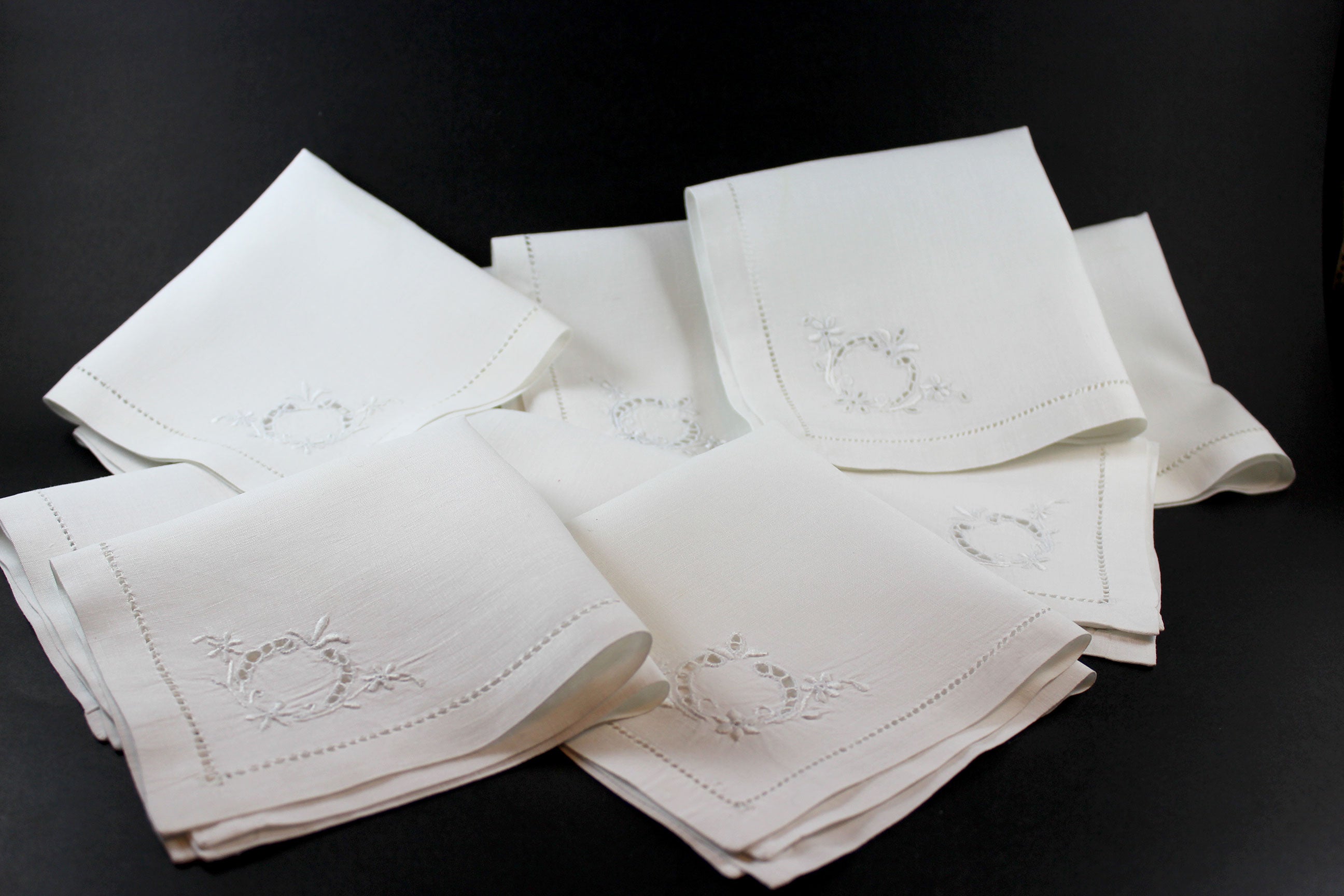 Linen Luncheon or Tea Napkins with White Work Embroidery