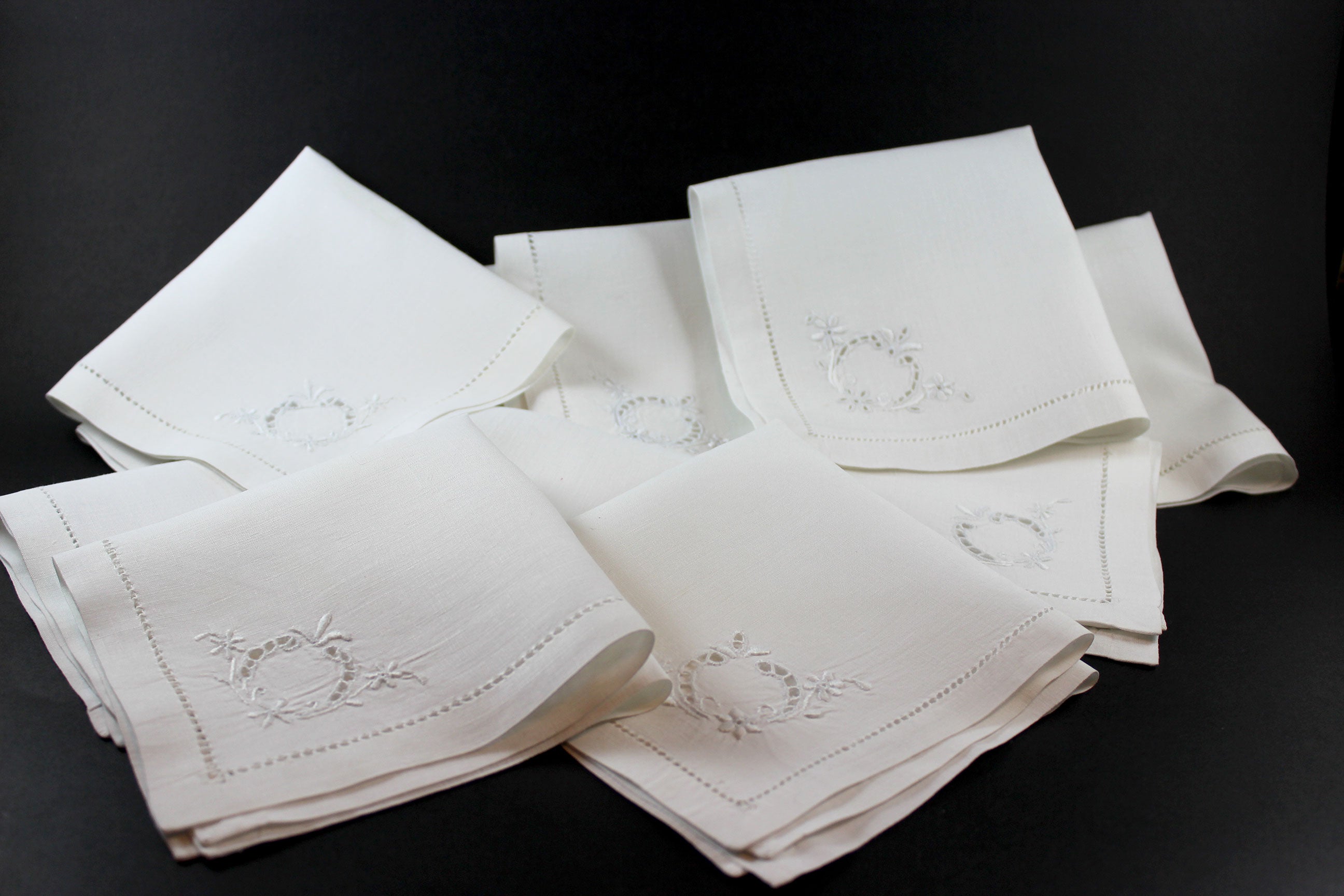 Linen Luncheon or Tea Napkins with White Work Embroidery