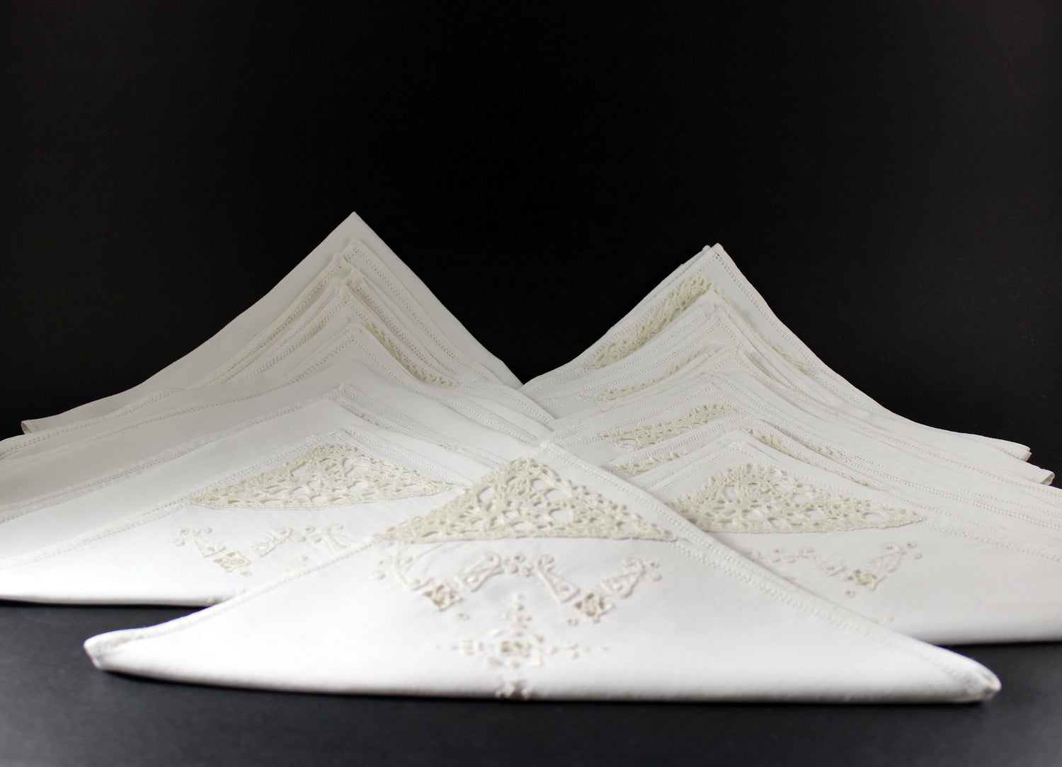 Vintage Linen, Lace and Hardanger Embroidered Dinner Napkins