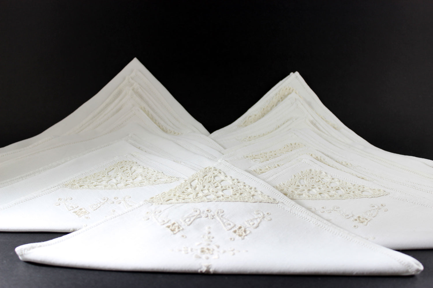 Vintage Linen, Lace and Hardanger Embroidered Dinner Napkins