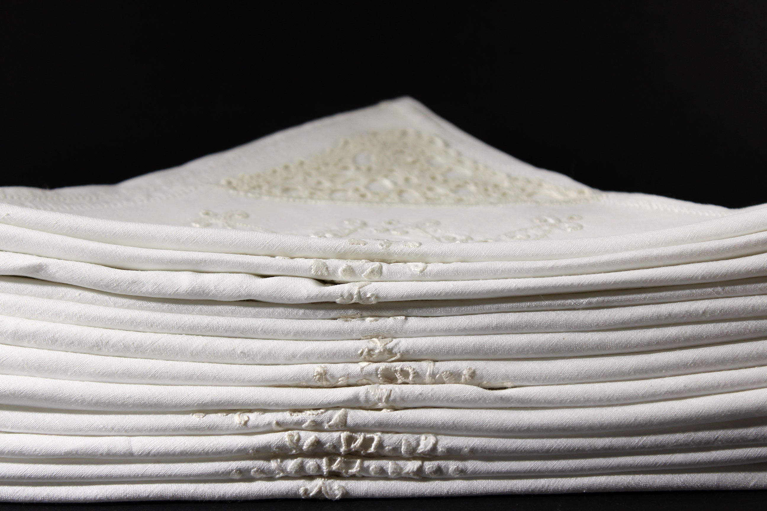 Vintage Linen, Lace and Hardanger Embroidered Dinner Napkins