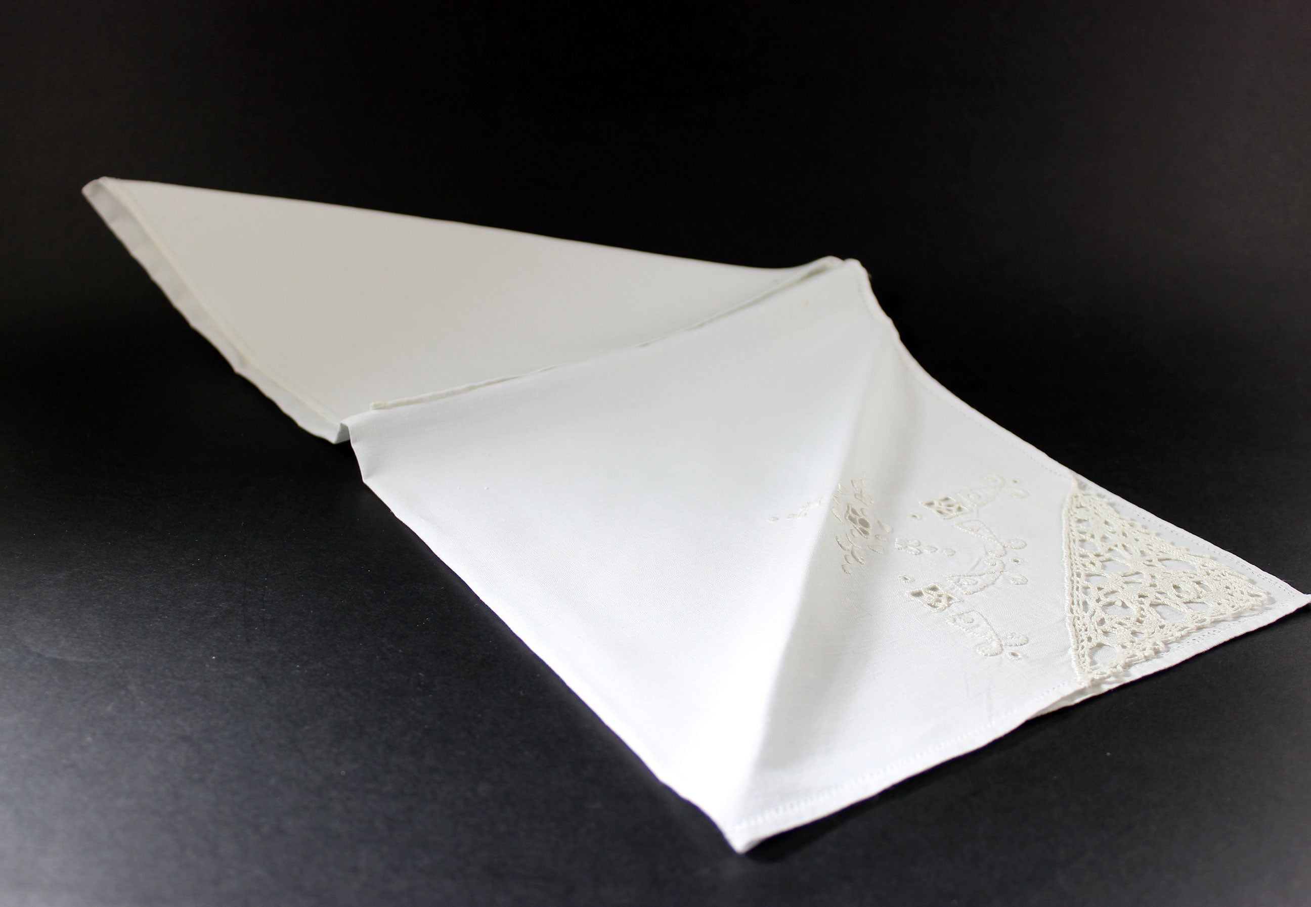 Vintage Linen, Lace and Hardanger Embroidered Dinner Napkins