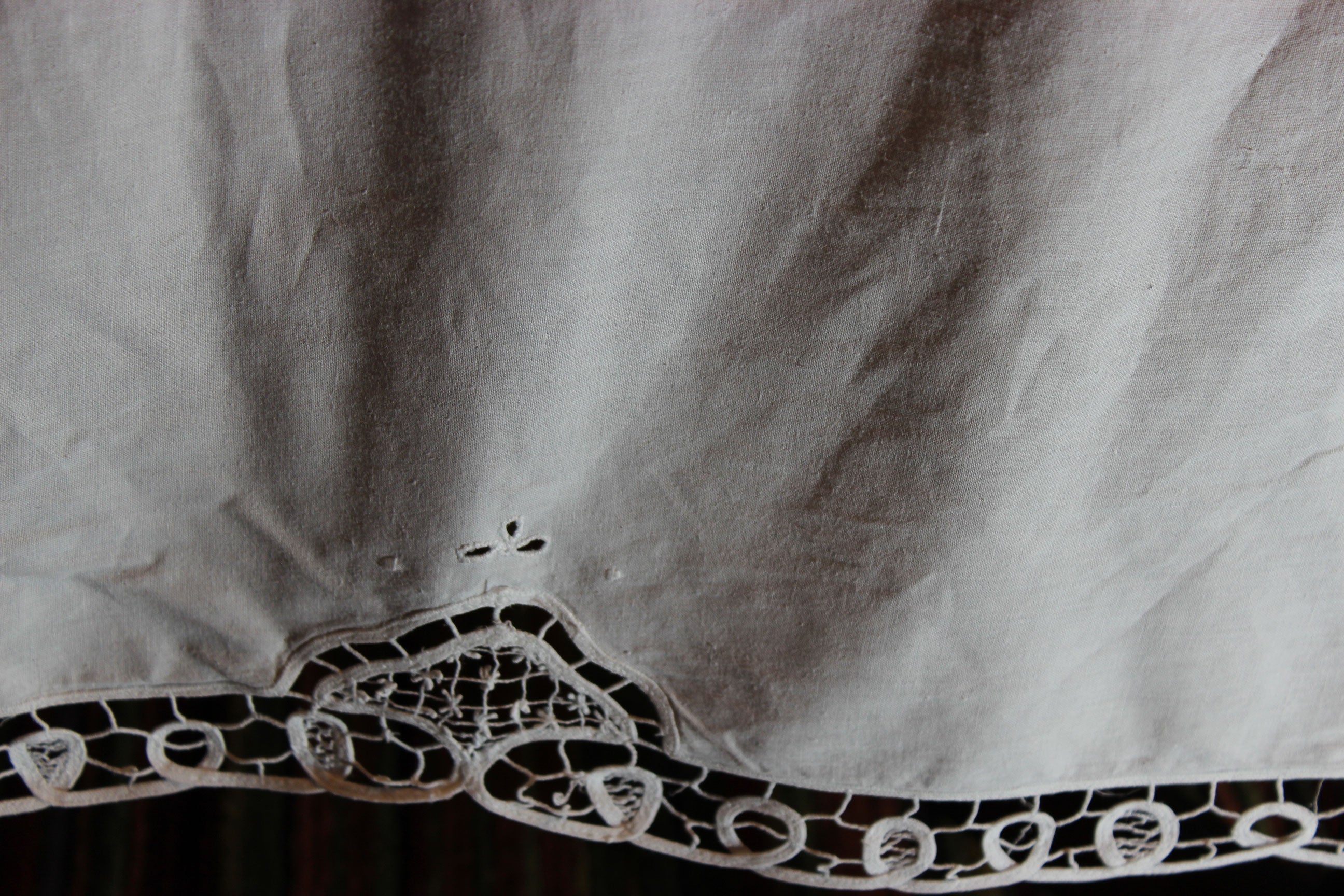 Hand Stitched Linen and Battenberg Lace Tablecloth