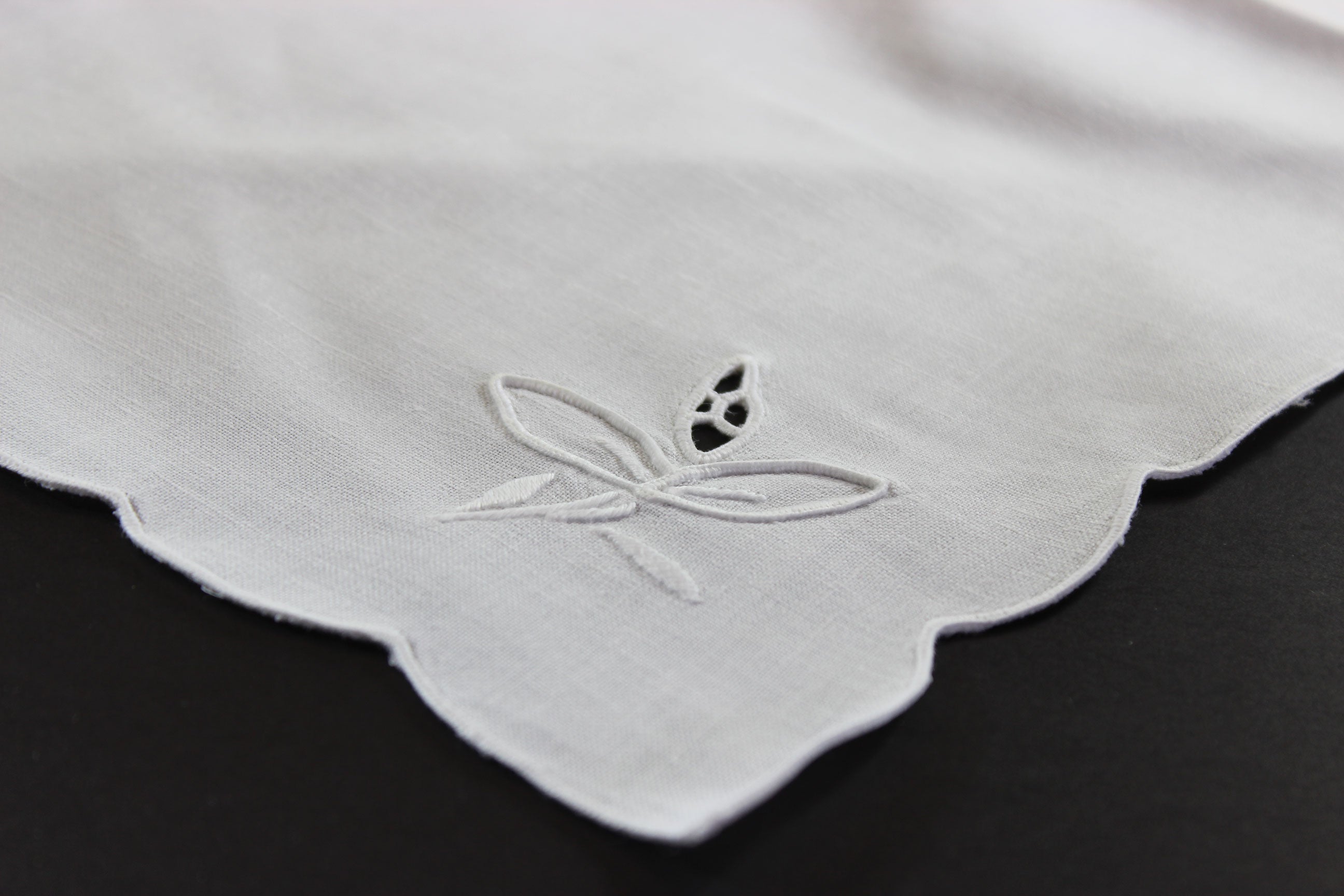 Madeira Hand Embroidered, Simple Patterned Linen Napkins, White