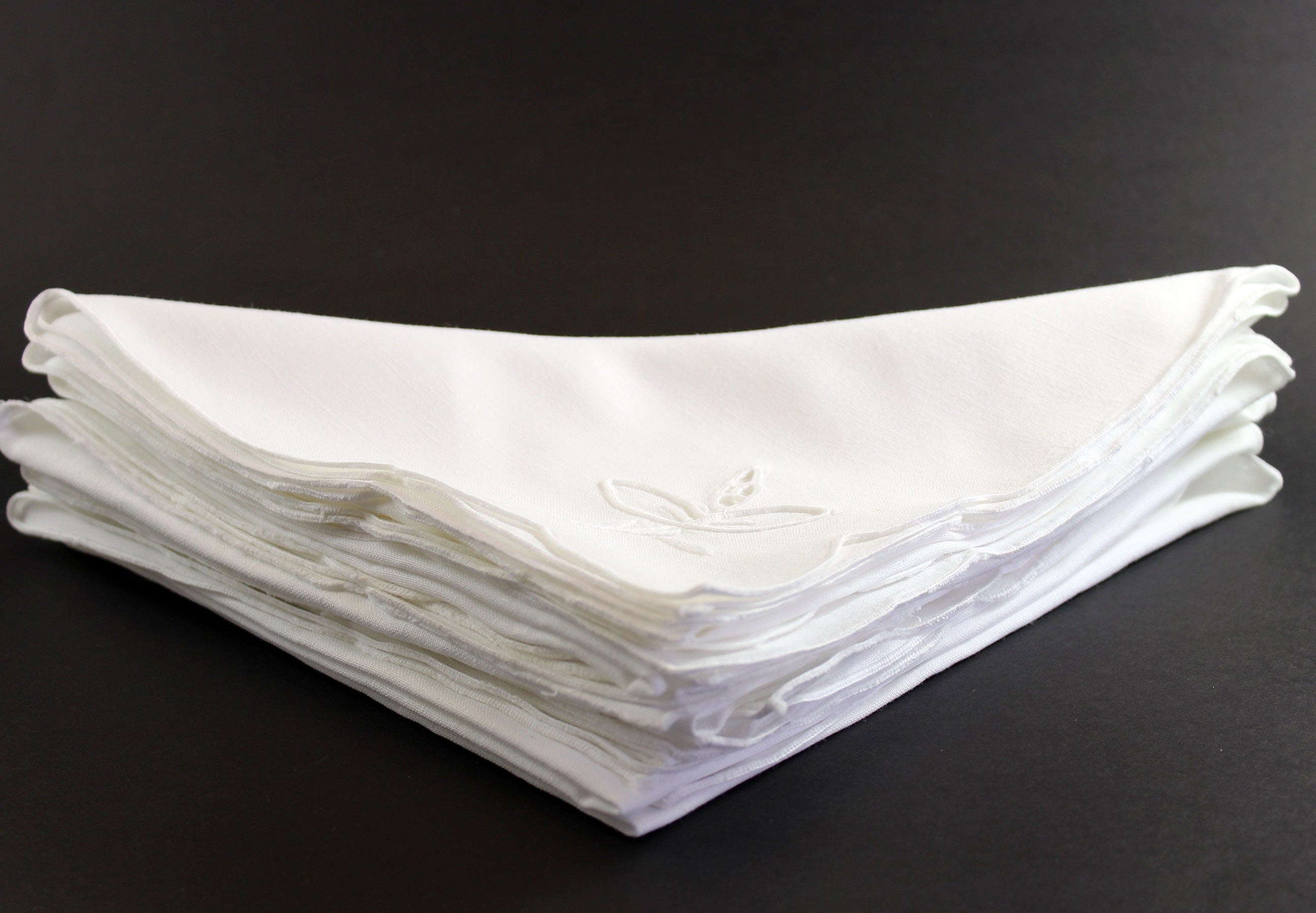 Madeira Hand Embroidered, Simple Patterned Linen Napkins, White