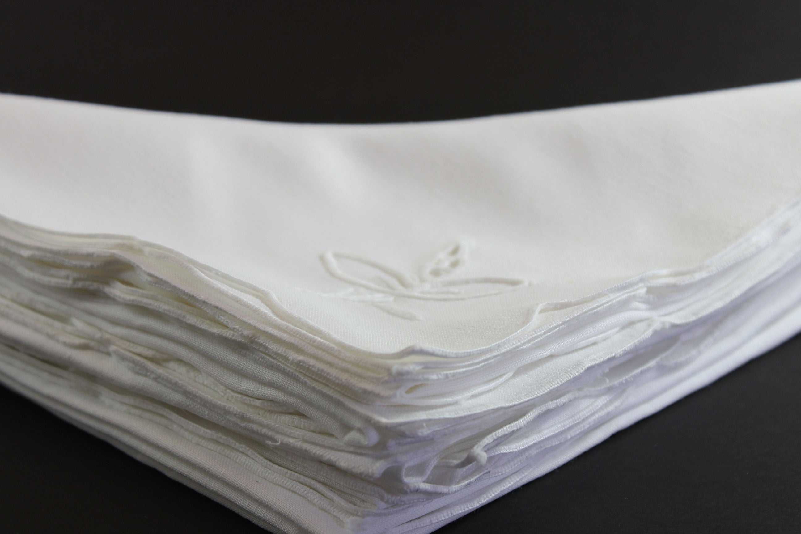 Madeira Hand Embroidered, Simple Patterned Linen Napkins, White