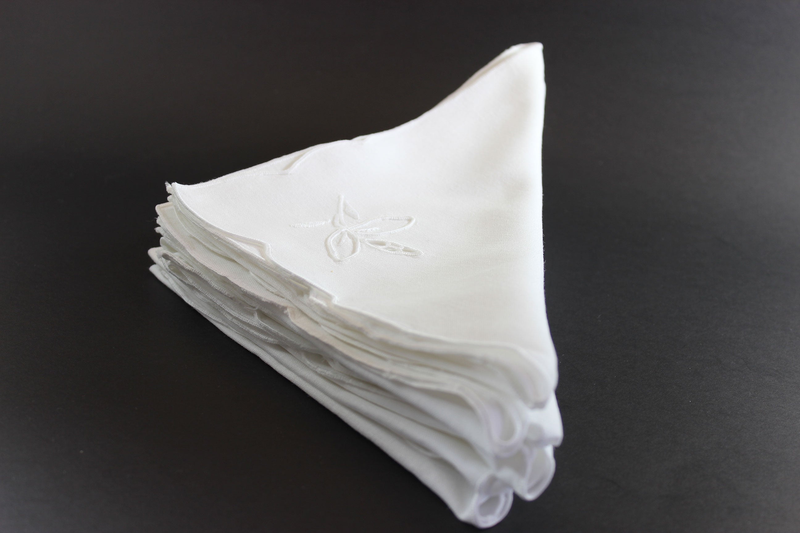 Madeira Hand Embroidered, Simple Patterned Linen Napkins, White