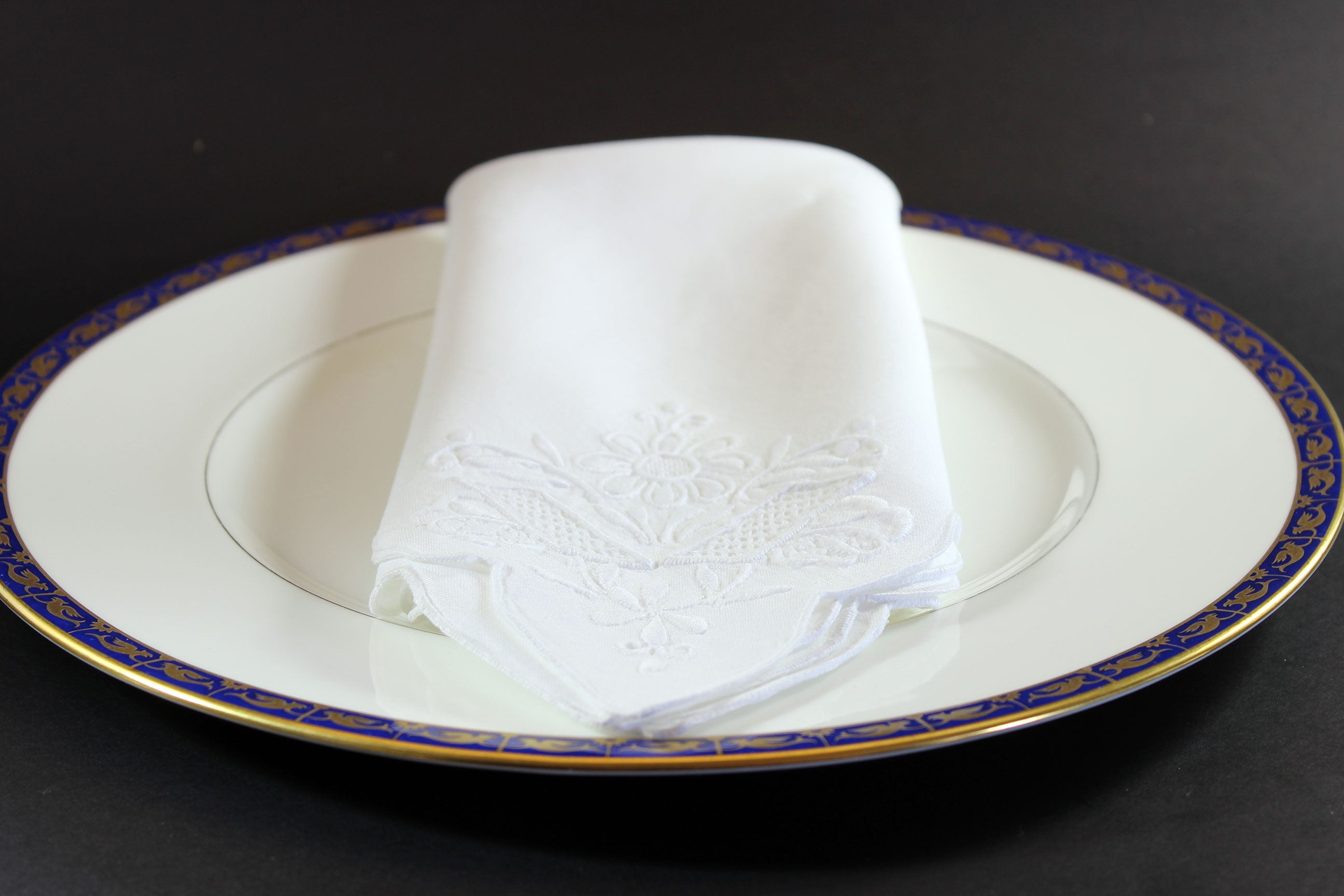 Madeira Hand Embroidered Floral Linen Napkins, White